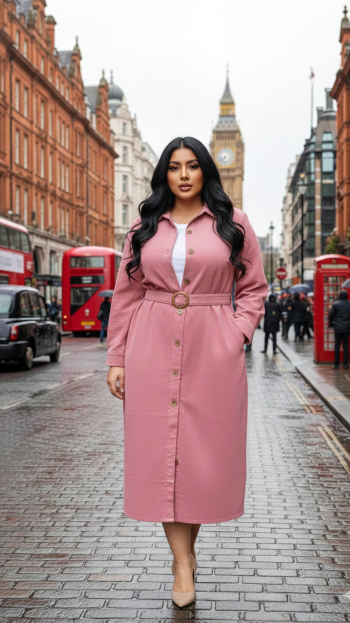 Salmon Pink Midi Shirt Dress