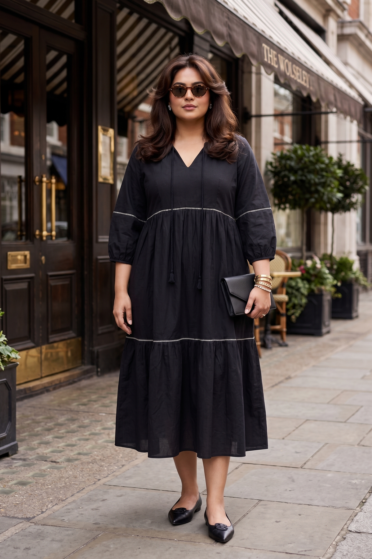 Black Cotton Tiered Dress