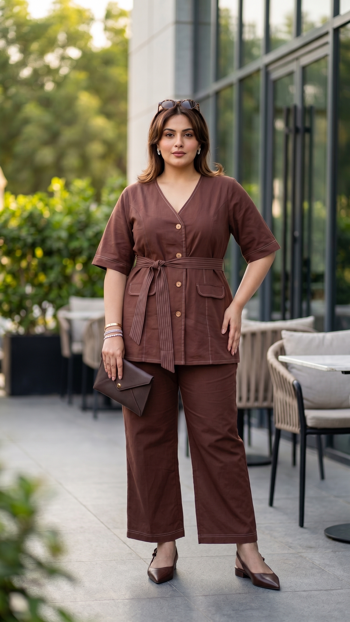 Mocha Muse Brown Linen Wrap Co-Ord Set