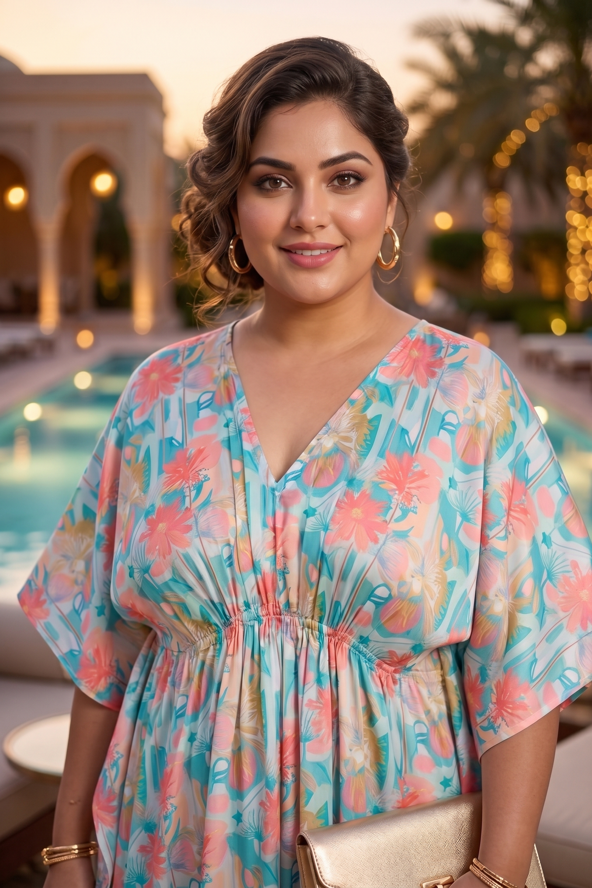 Satin Floral Kaftan Dress