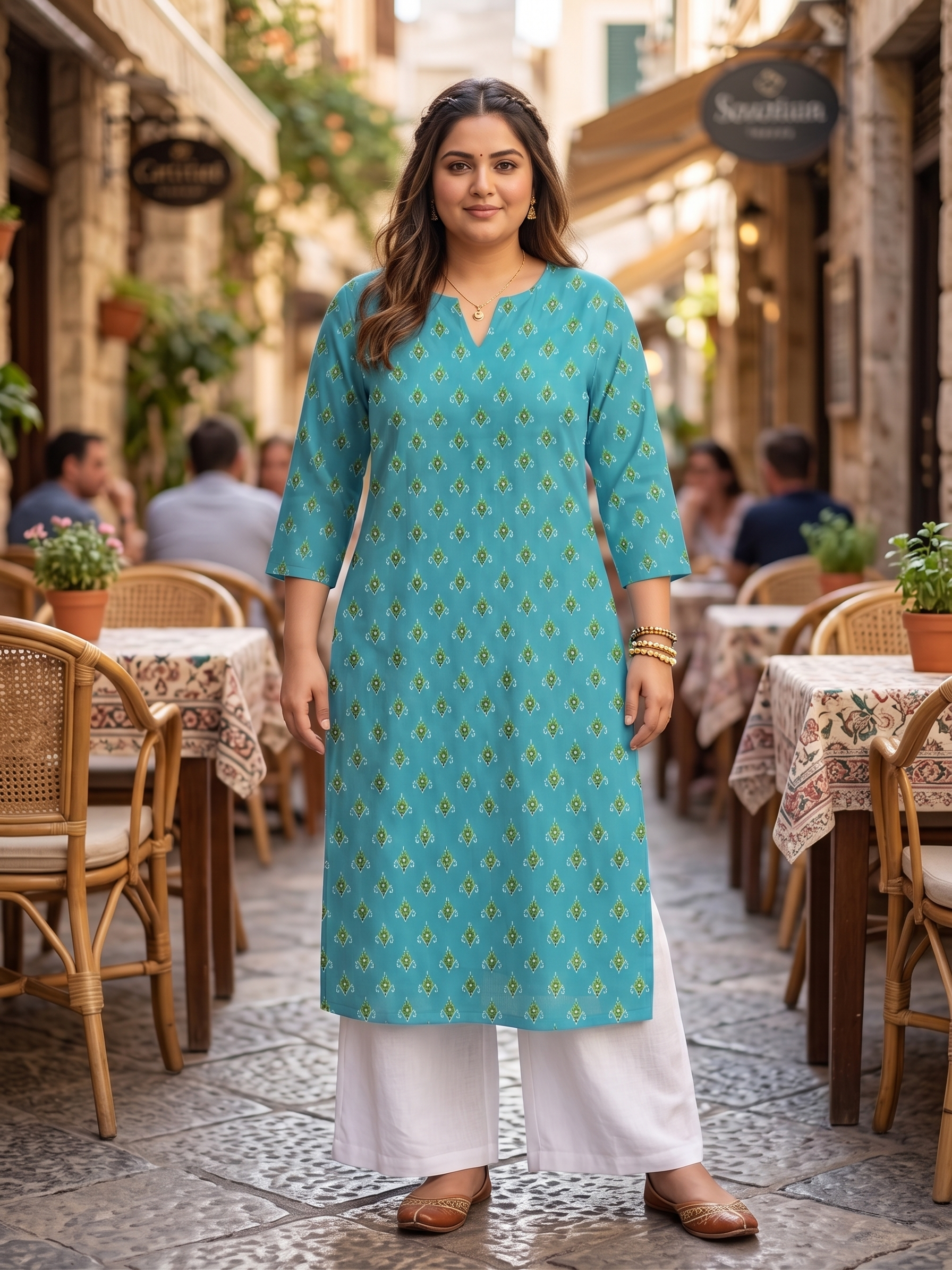 Plus Size White Cotton Slub Palazzo Pants for Women | Straight Fit Elastic Waist Bottom Wear