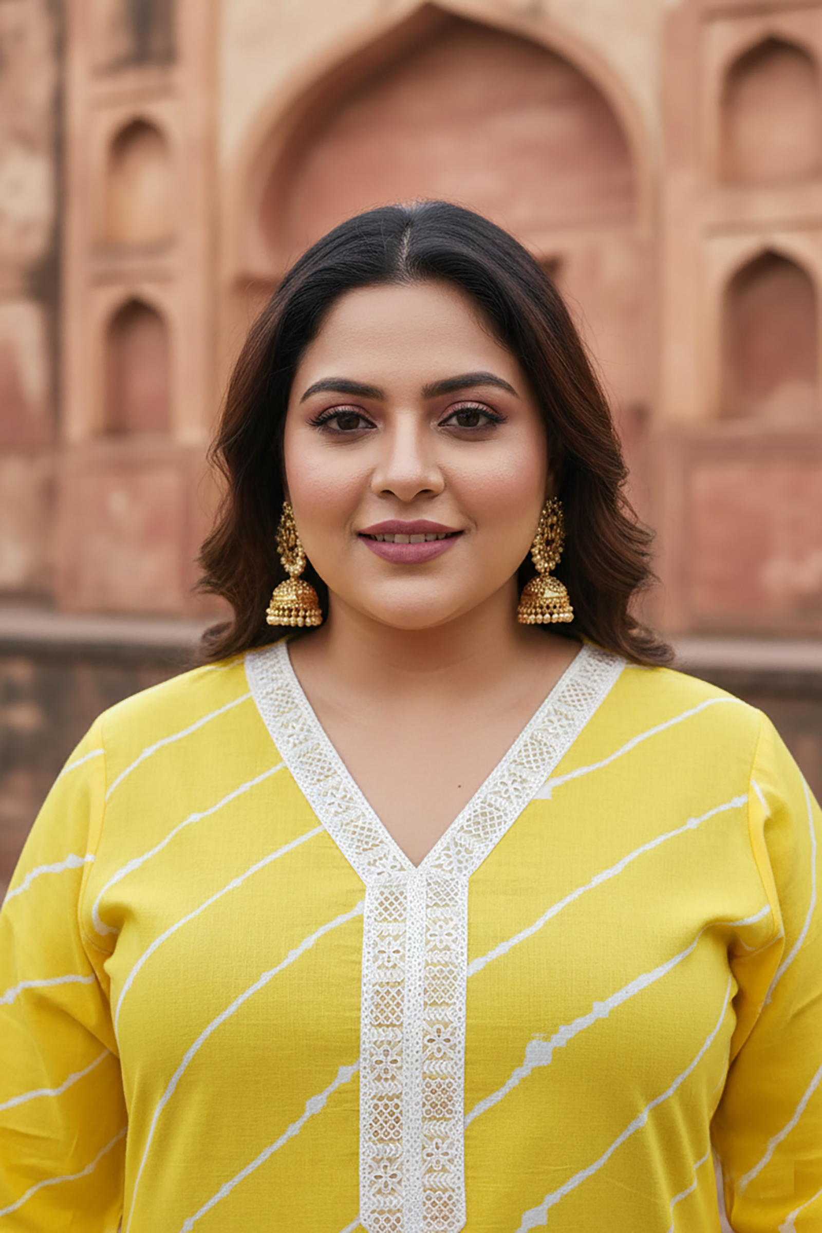 Plus Size Yellow Gota Work Kurta with Palazzo Set for Women