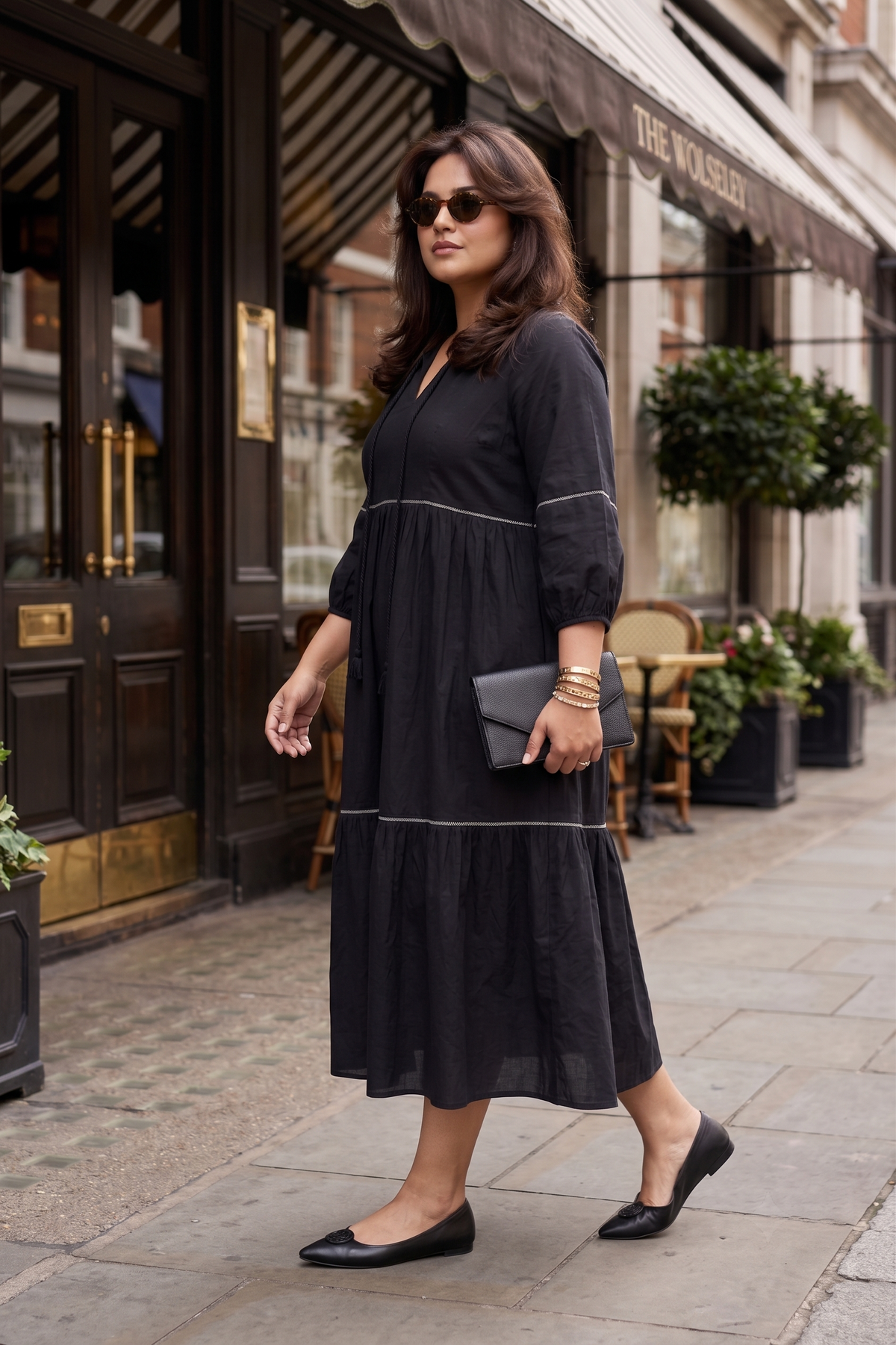 Black Cotton Tiered Dress