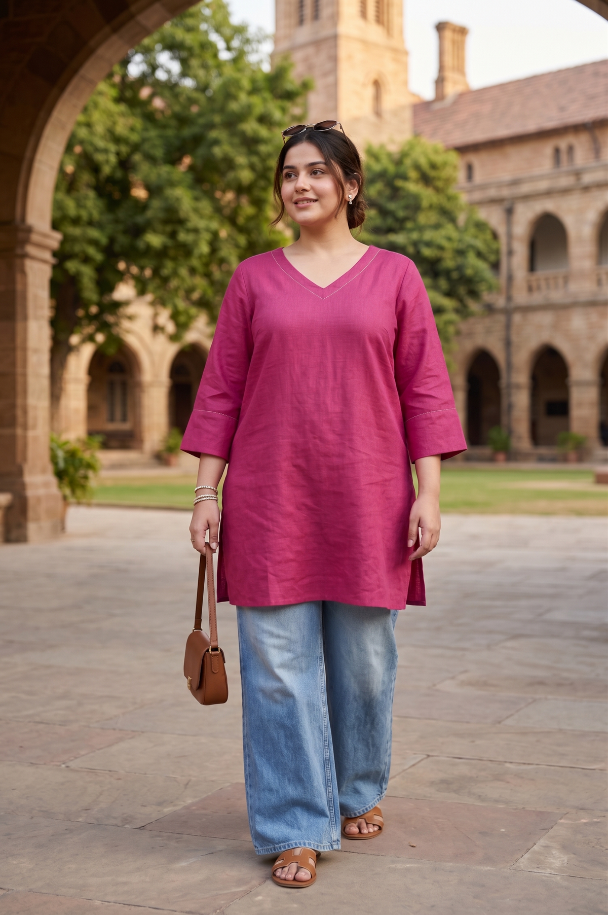 Pink Linen Short Top (Only Top)