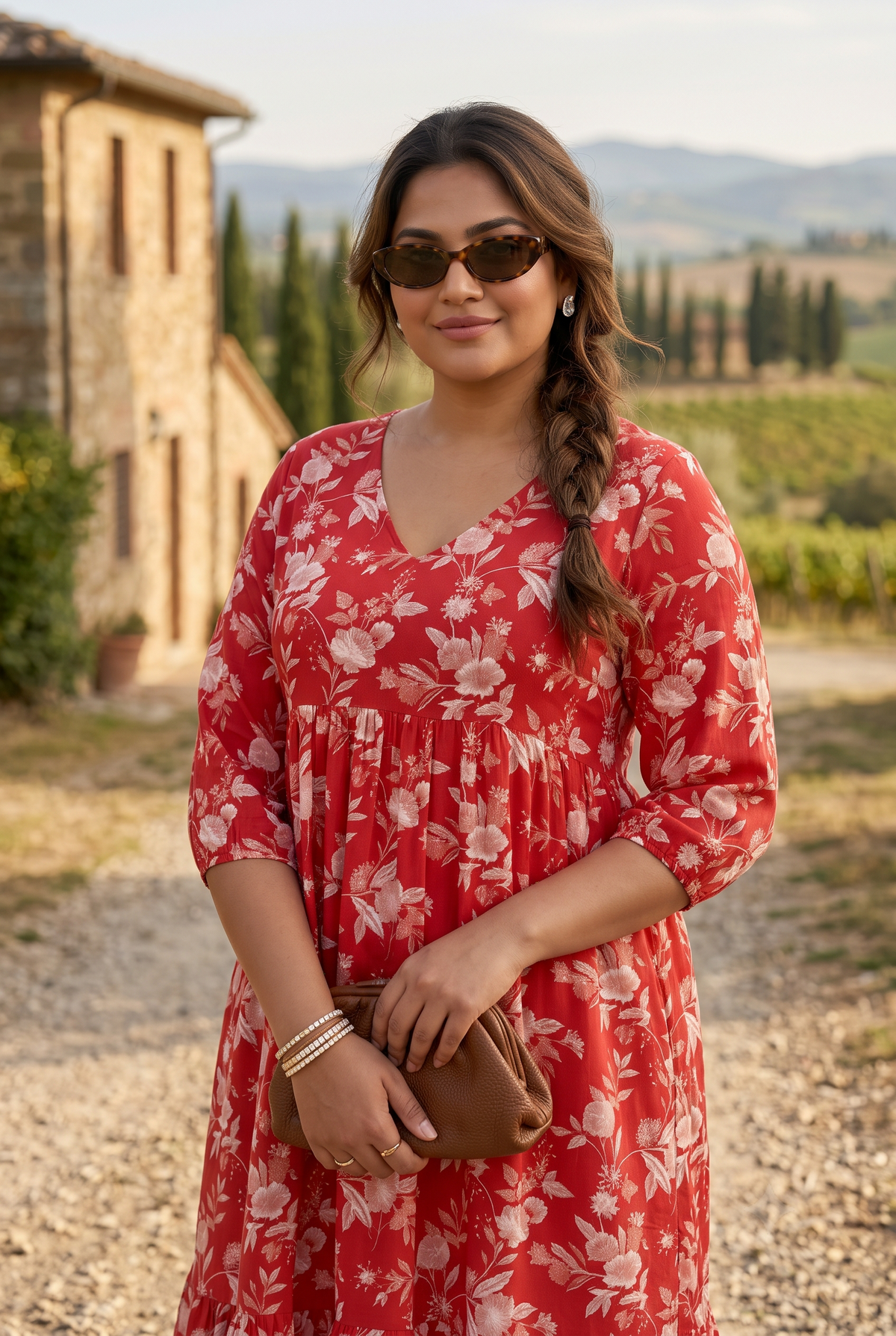 Red Floral 100% Cotton Tiered Maxi