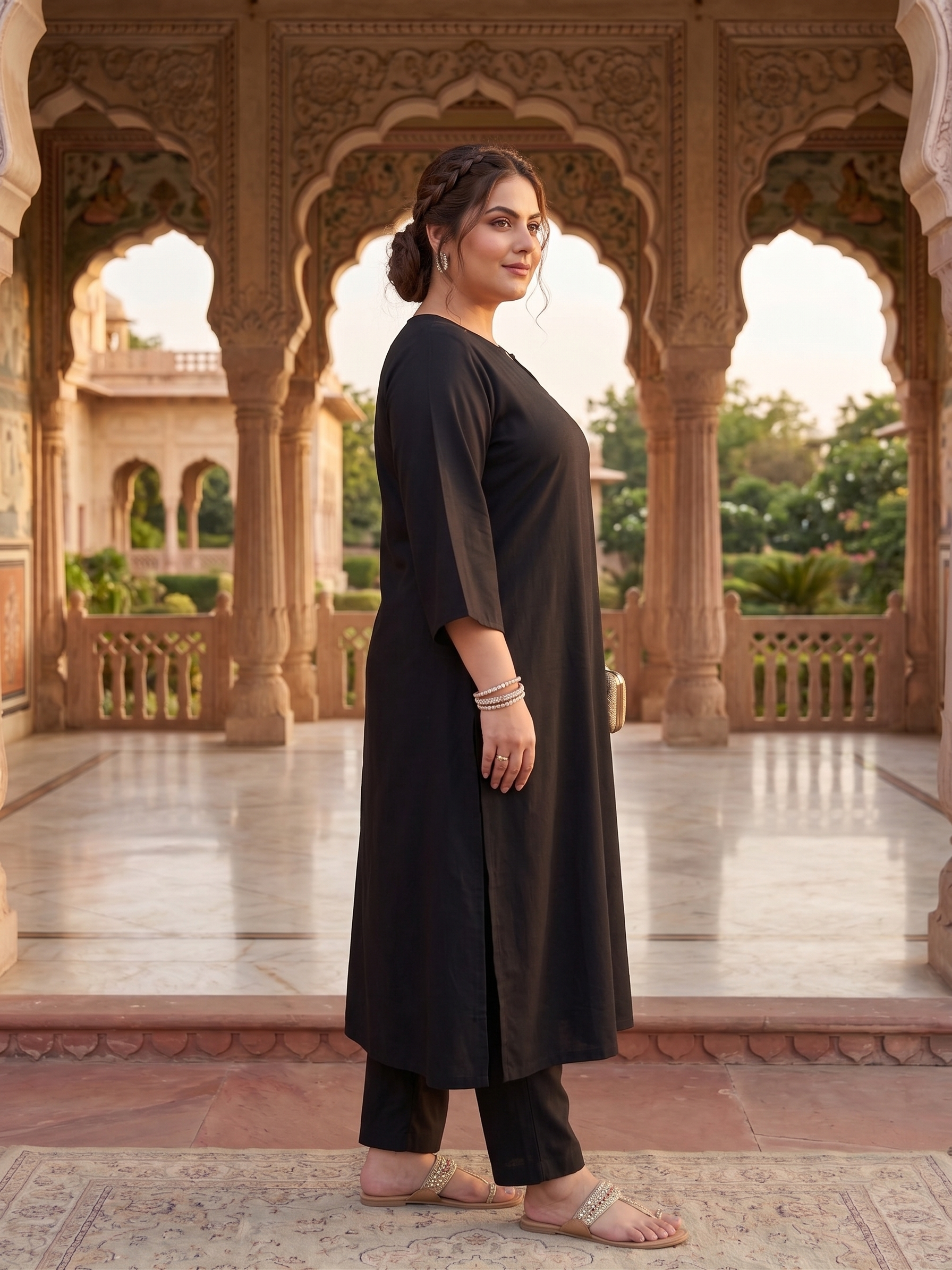 Plus Size Black Modal Paithani Co-Ord Set