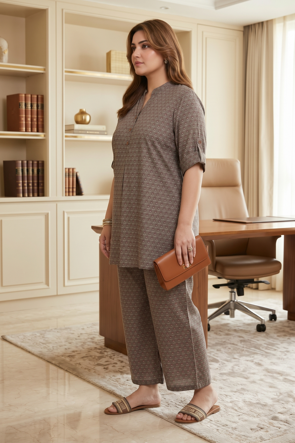 Taupe Brown Booti Print 100% Cotton Co-Ord Set
