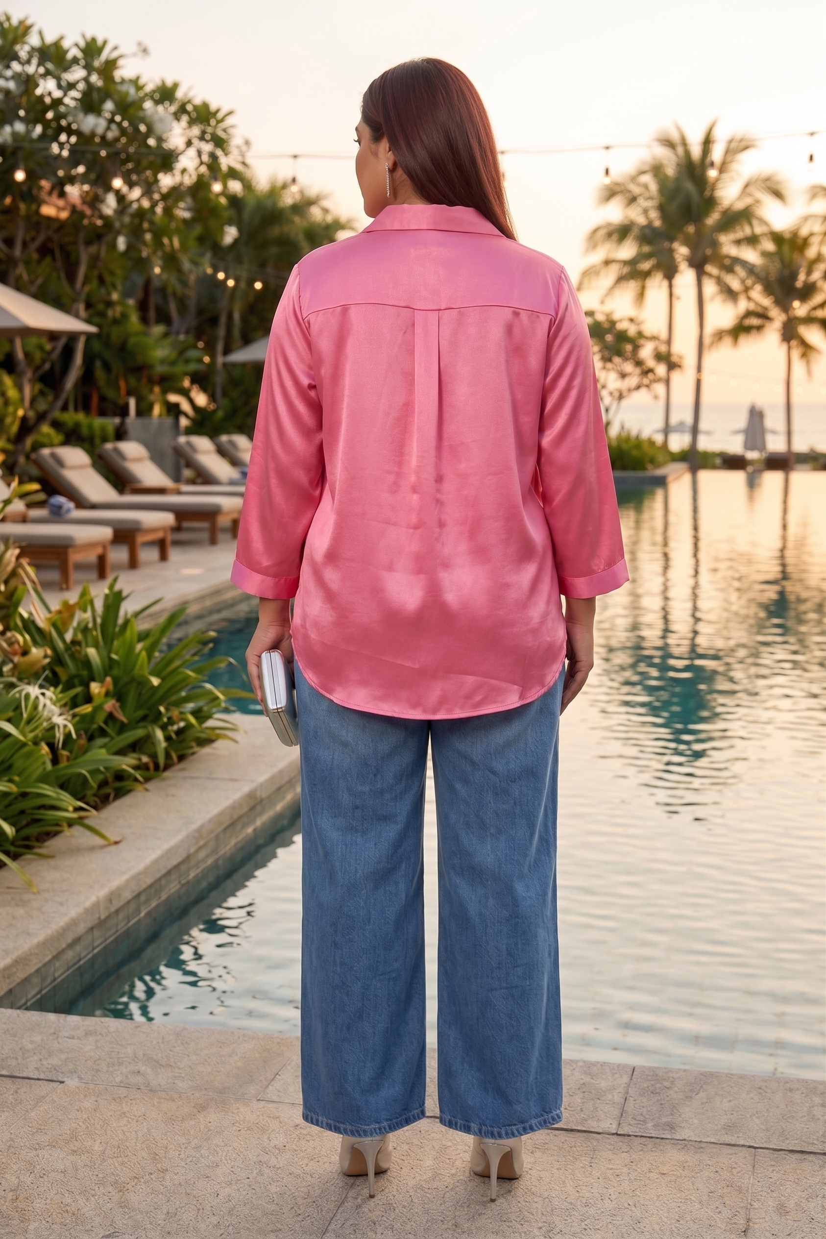 Pink Satin Relaxed Oversized Shirt
