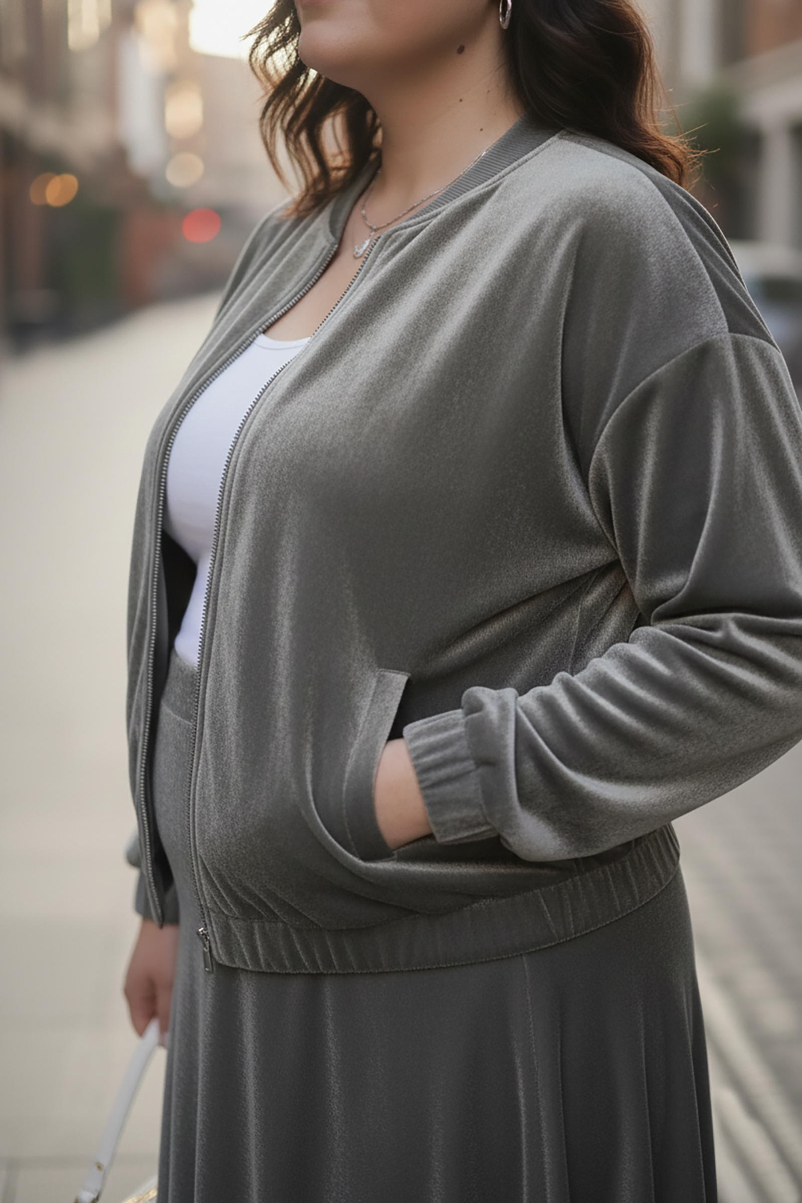 Luxury Soft Velvet Co-Ord Set – Jacket & Midi Skirt For Women