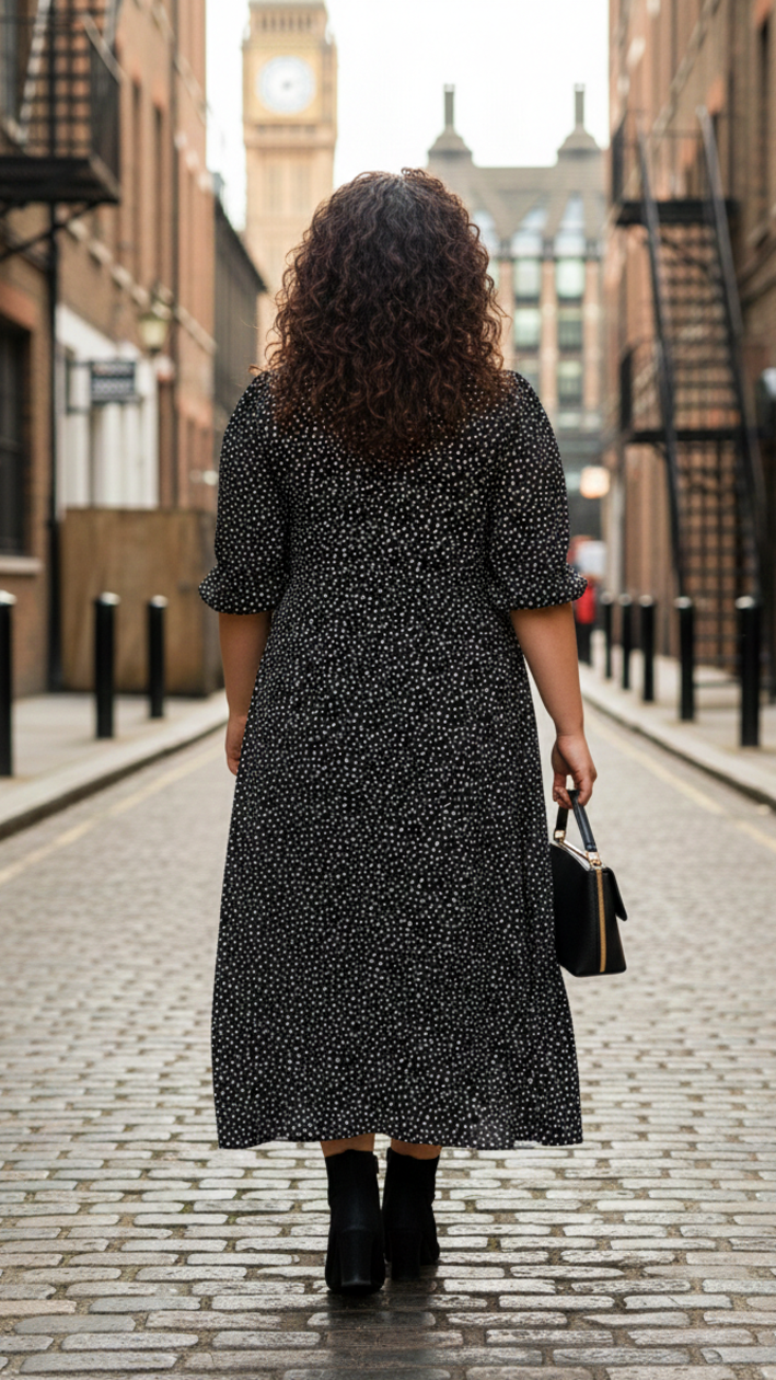 Trendy Black Animal Print Crepe Midi Dress – Party Perfect