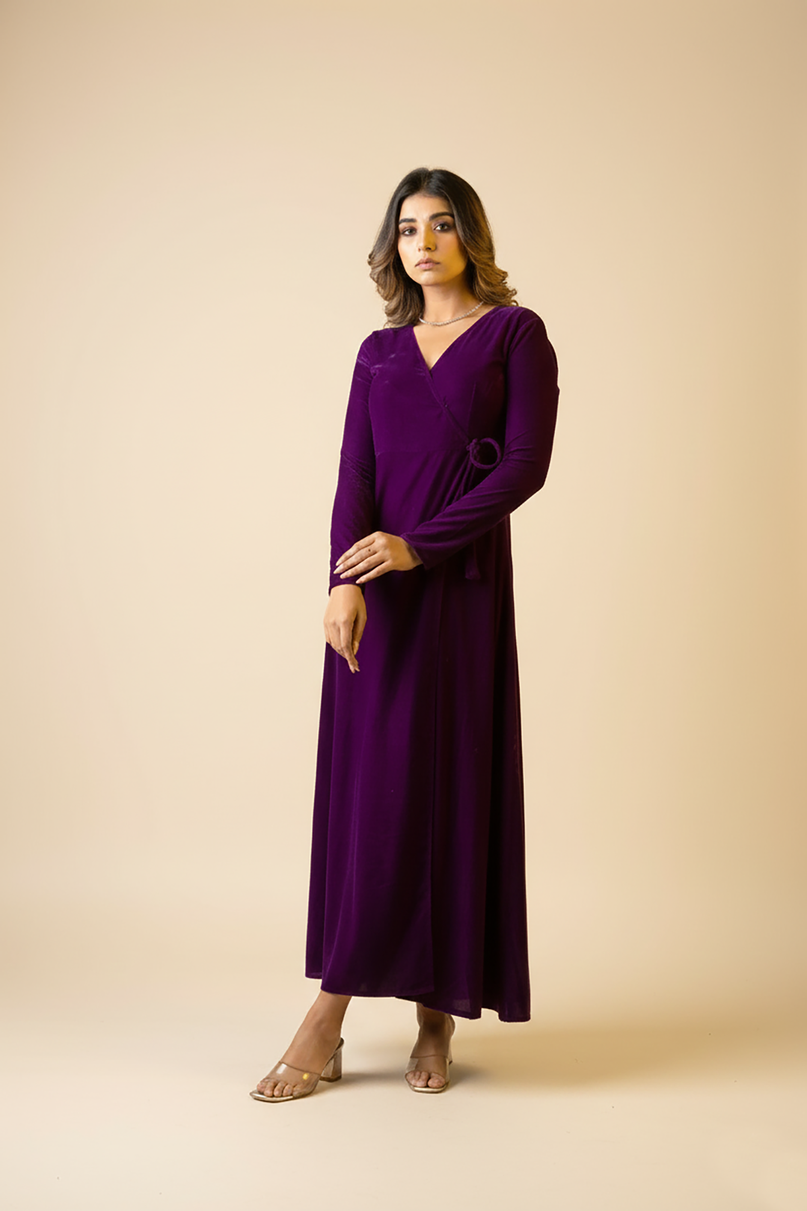 Purple Velvet Wrap Gown