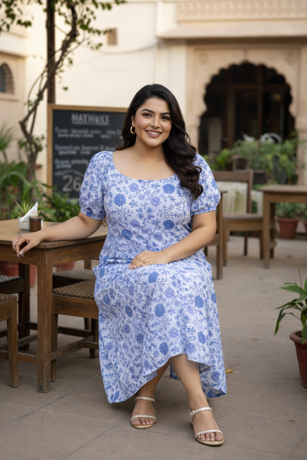 Ice Blue Gaga Printed Cotton Dress