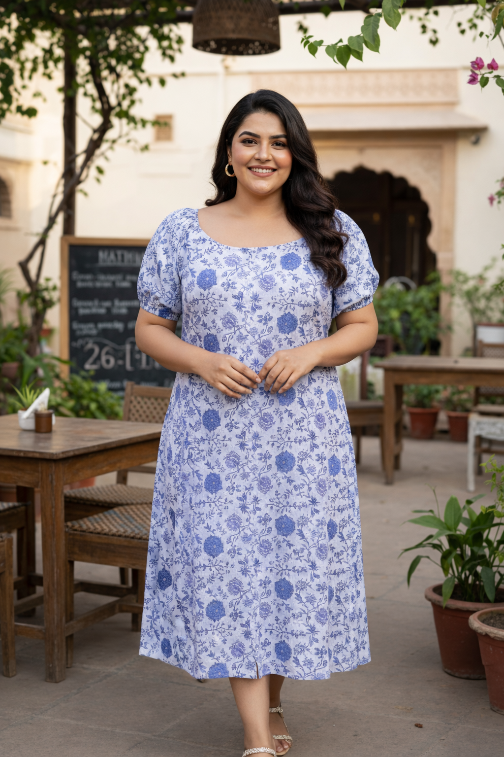 Ice Blue Gaga Printed Cotton Dress