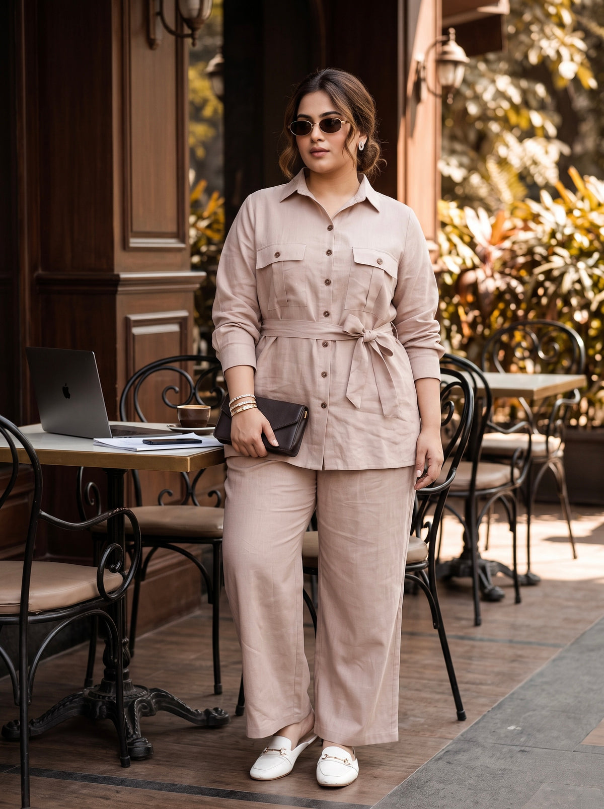 Blush Beige Top & Bottom 100% Cotton Co-ord Set with Cargo Pockets