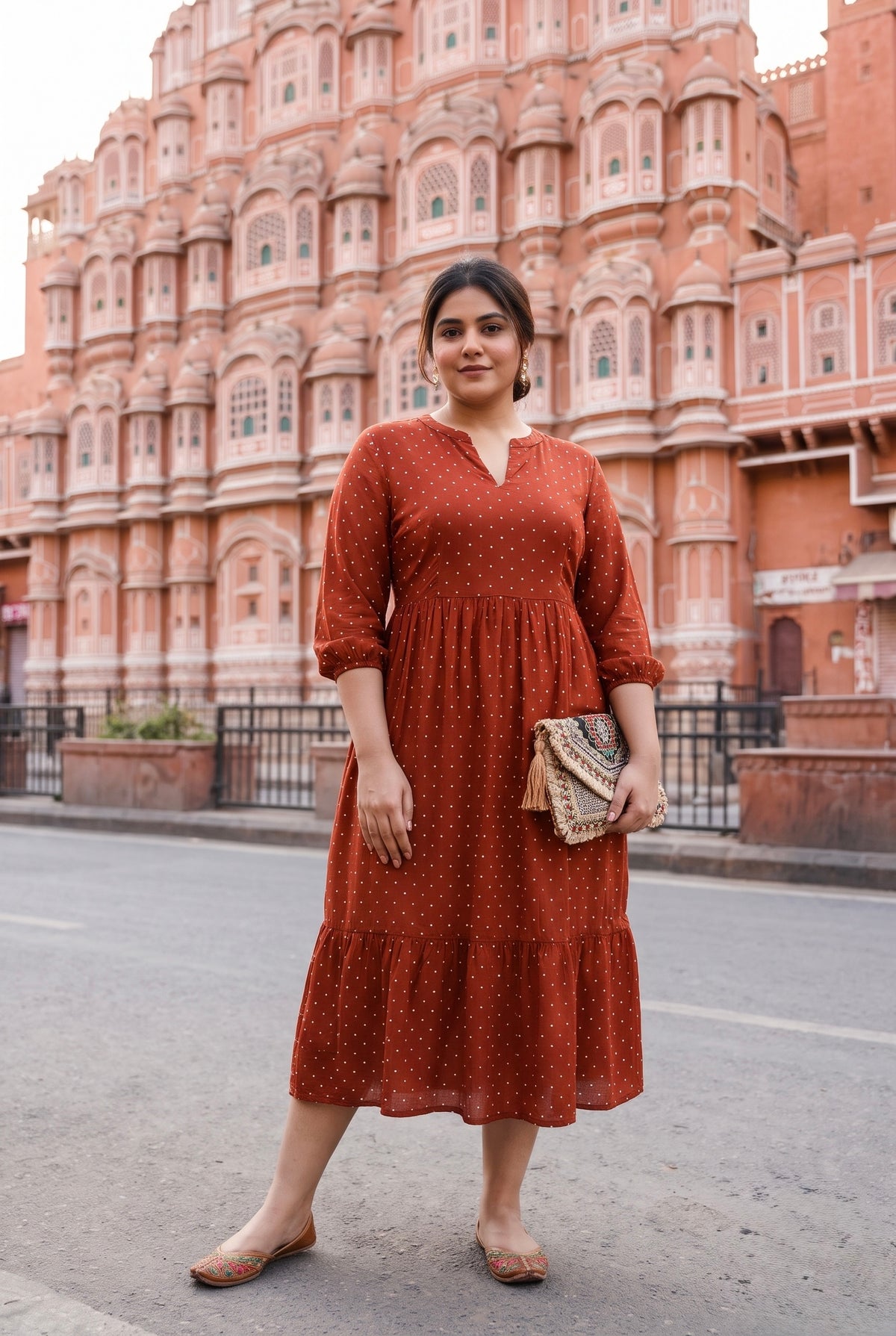 Regular Maroon Polka Dot Midi Dress