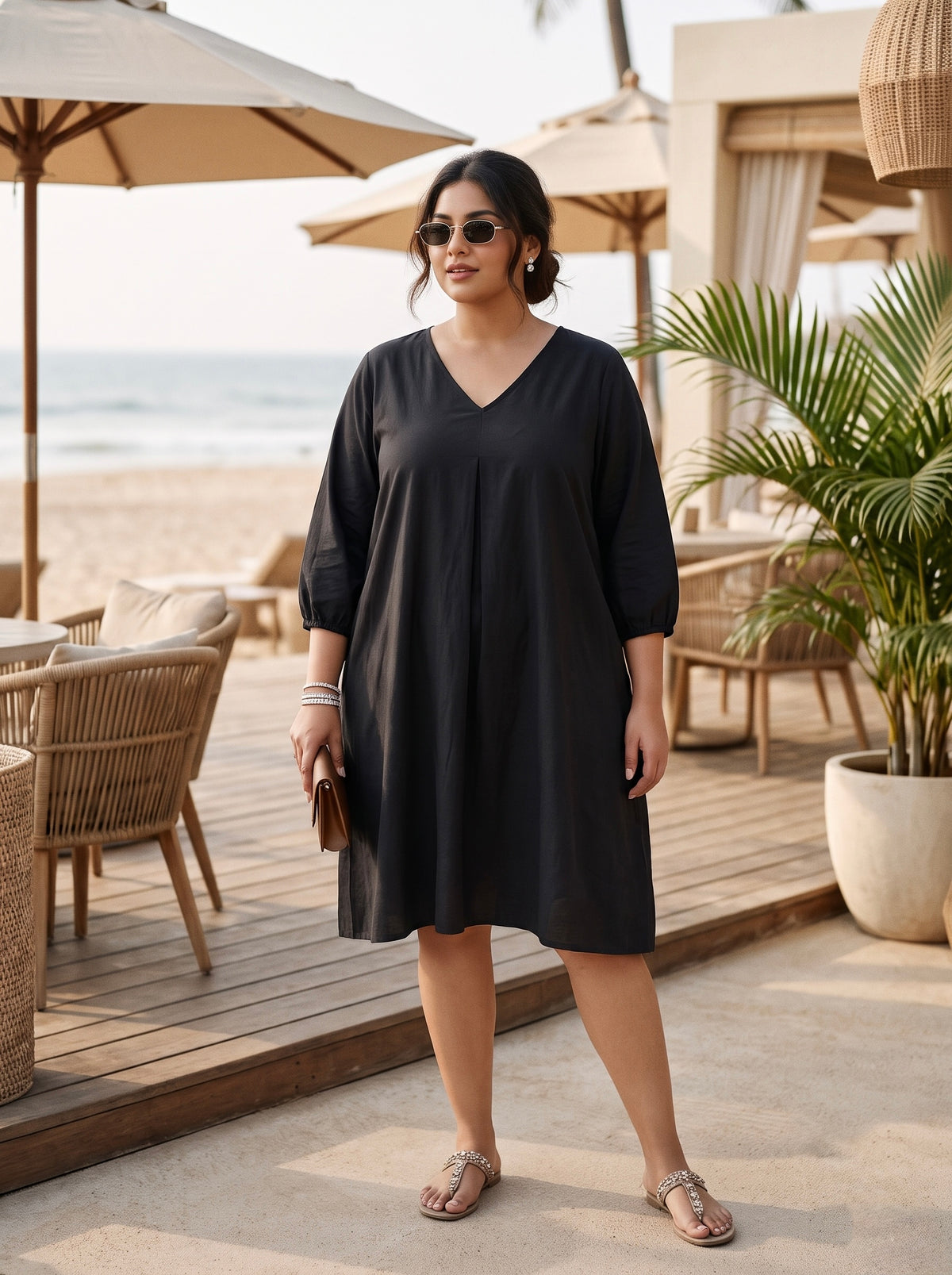 Pitch Black Short Linen Dress