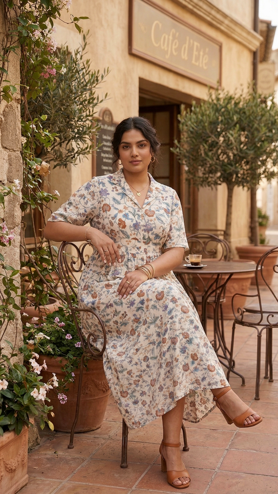 Plus Size Floral Print Collared Maxi Dress – Cotton Blend Vintage Garden Style