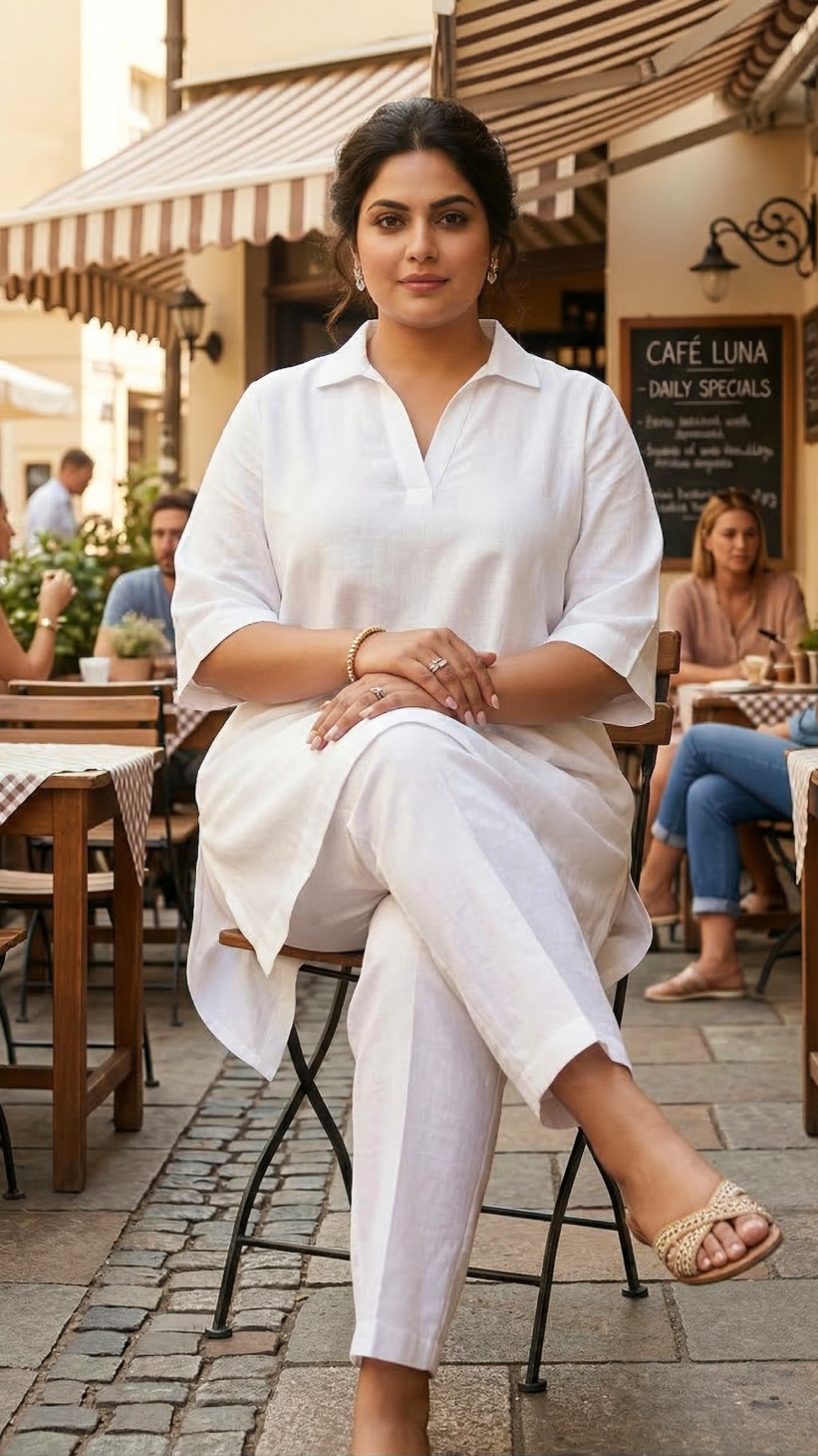 Plus Size White Cotton Co-Ord Set for Women – Relaxed Fit Casual & Lounge Wear