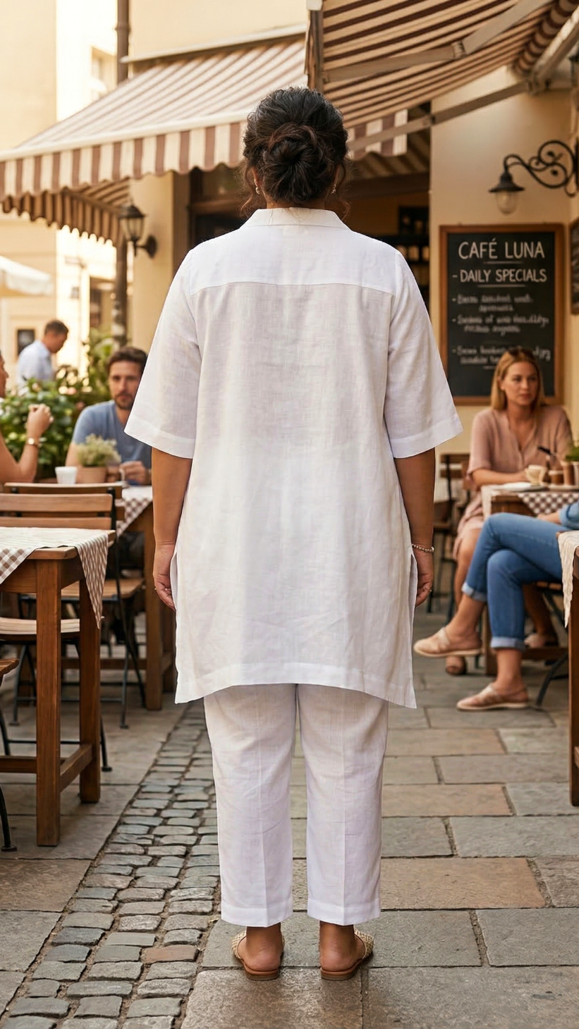 Plus Size White Cotton Co-Ord Set for Women – Relaxed Fit Casual & Lounge Wear