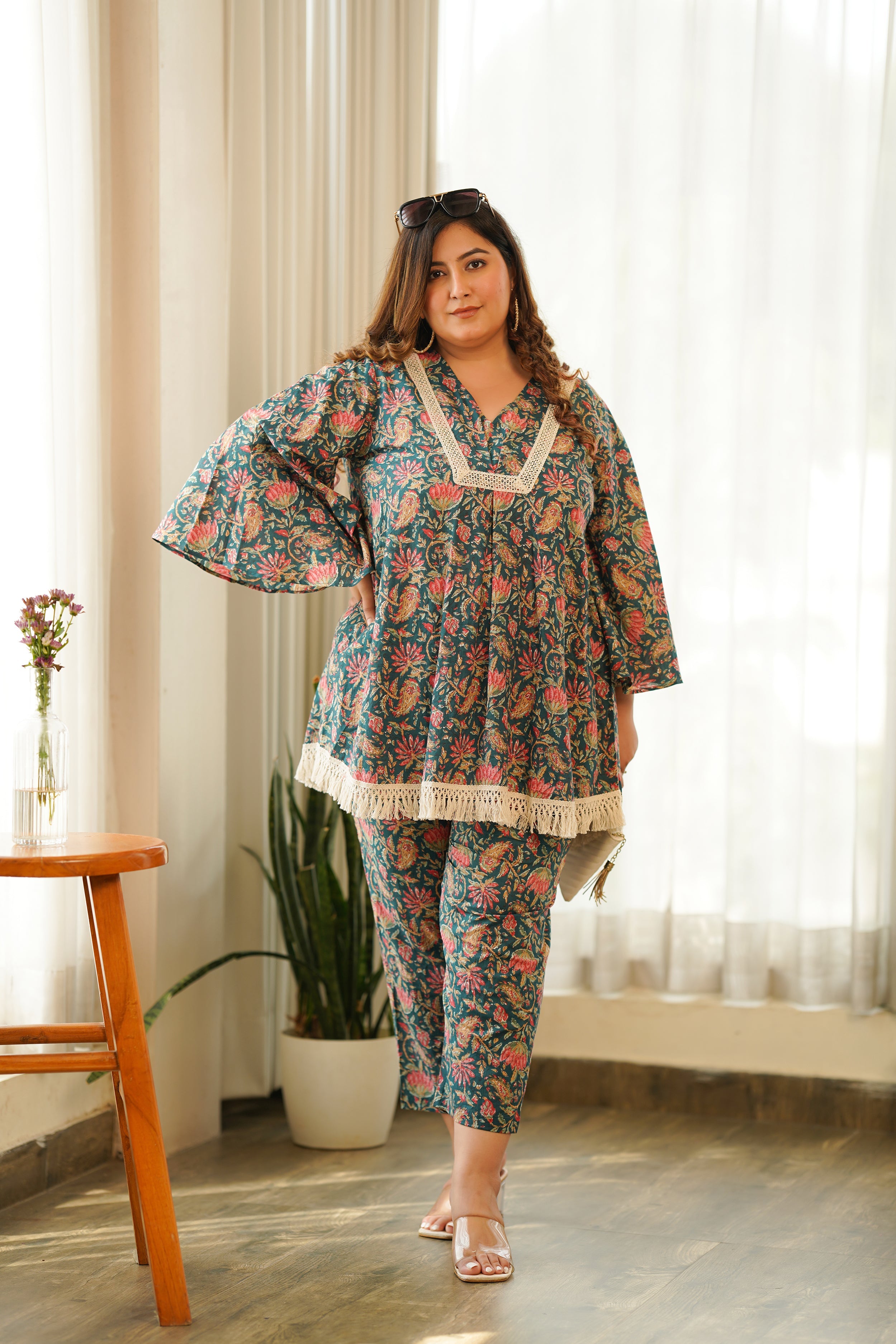 Bottle Green Crochet Cotton Co-ord Set