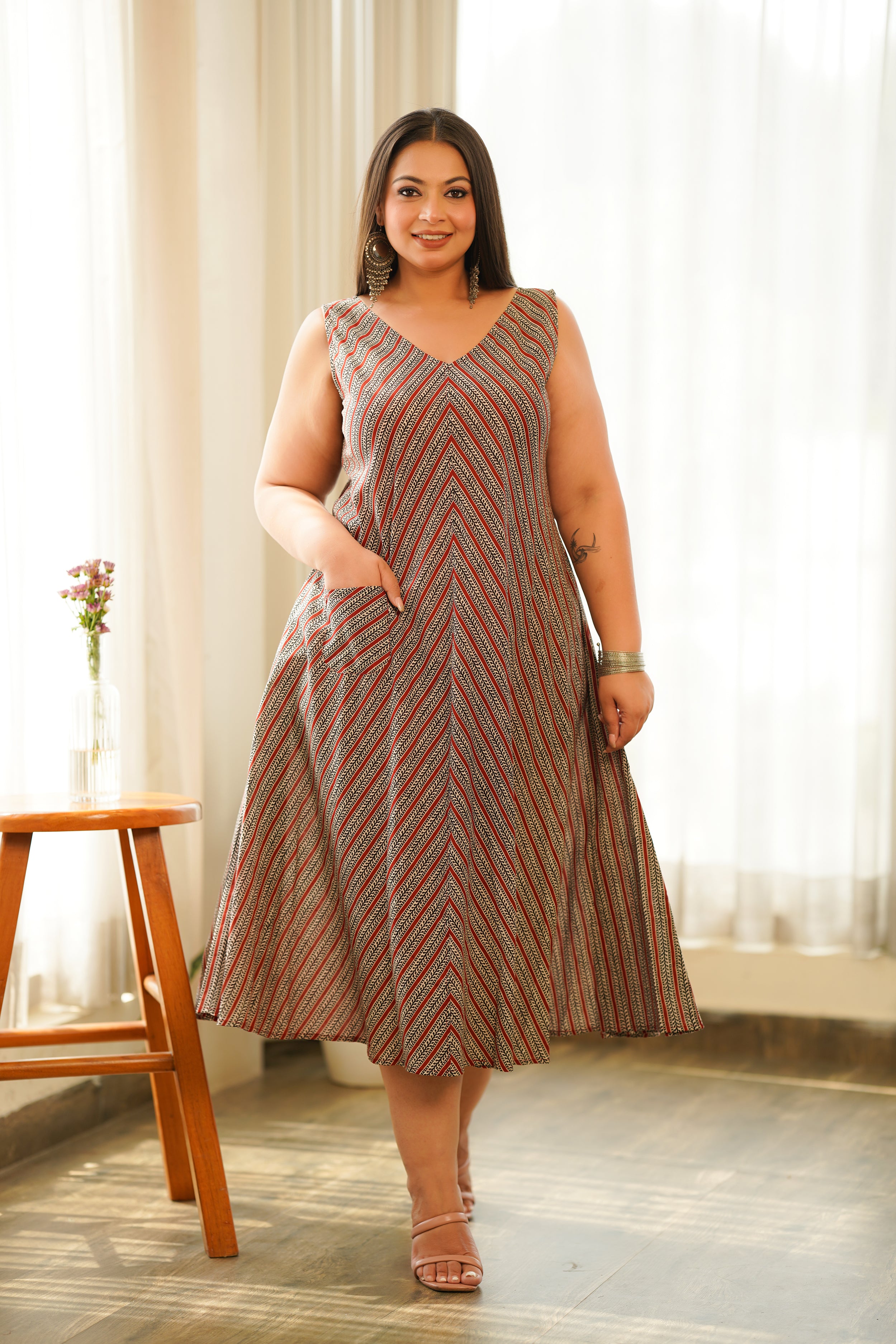 Boho Stripes V Neck Triangular Dress