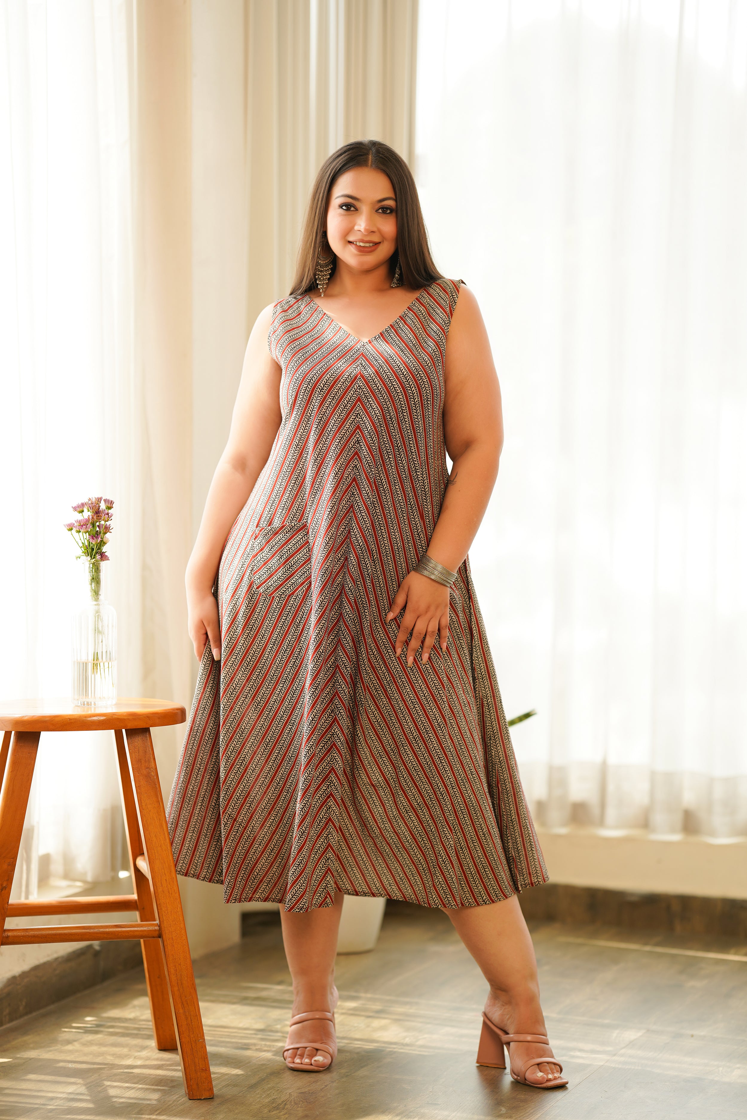 Boho Stripes V Neck Triangular Dress