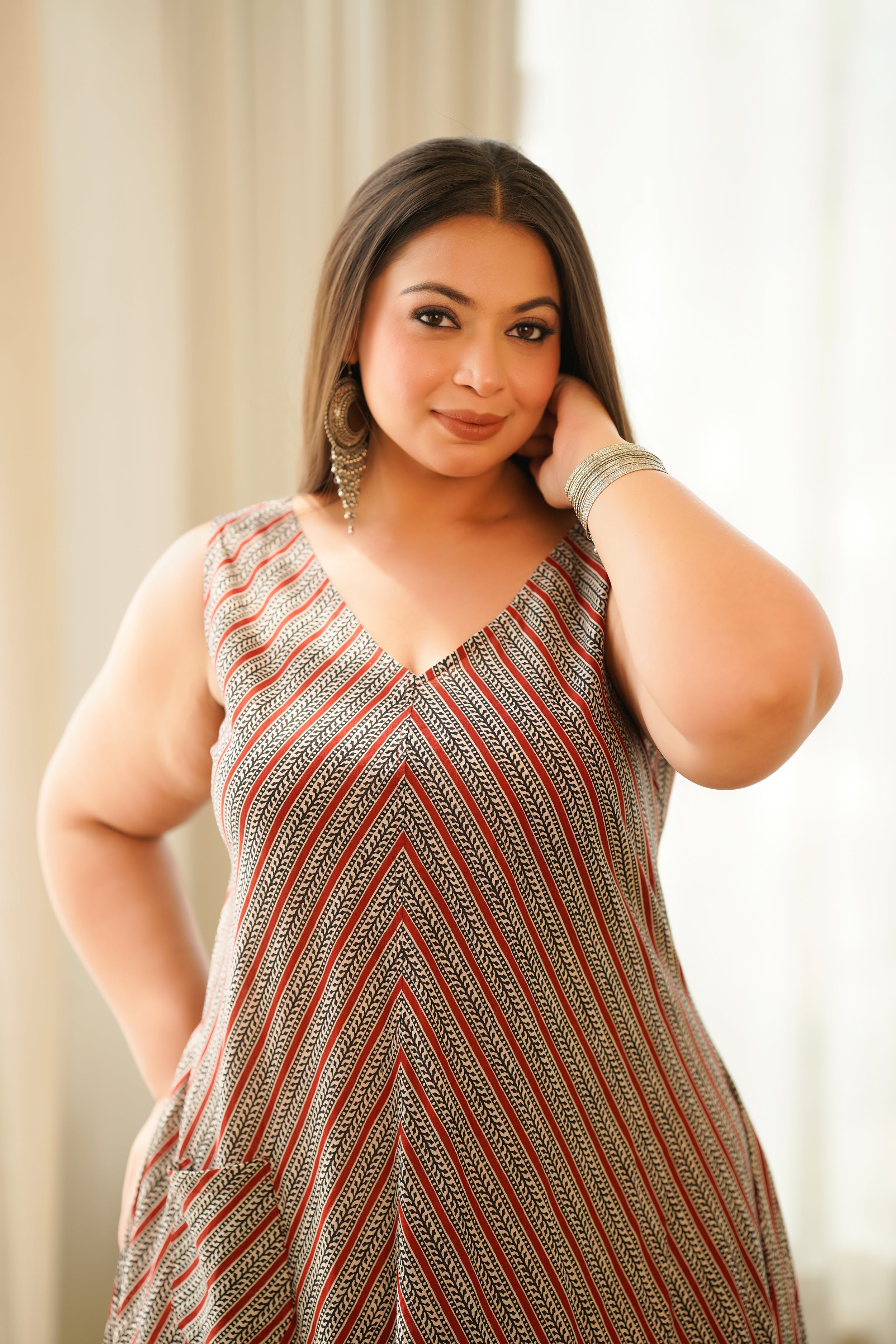 Boho Stripes V Neck Triangular Dress