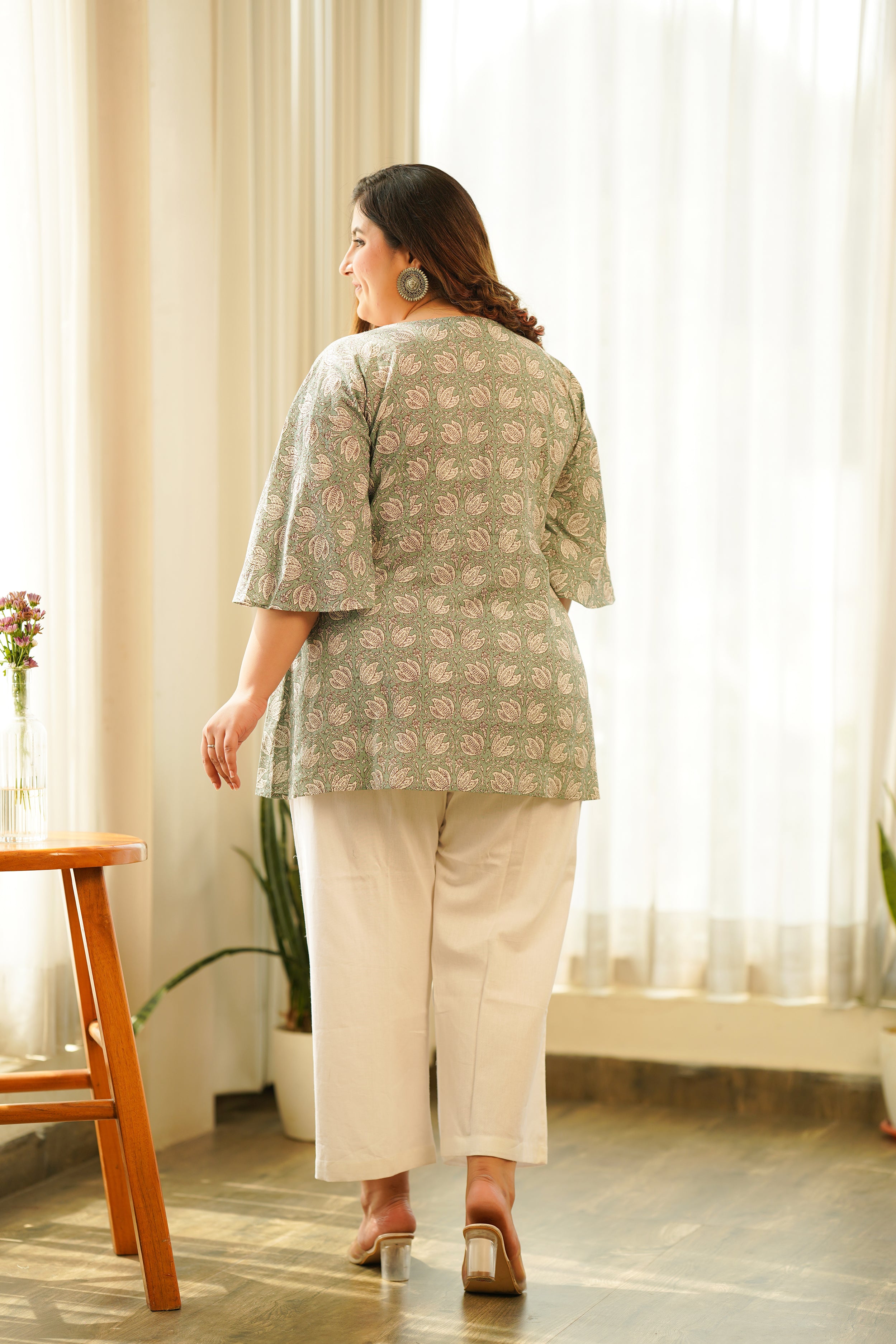 Mint Green Lotus Printed Top