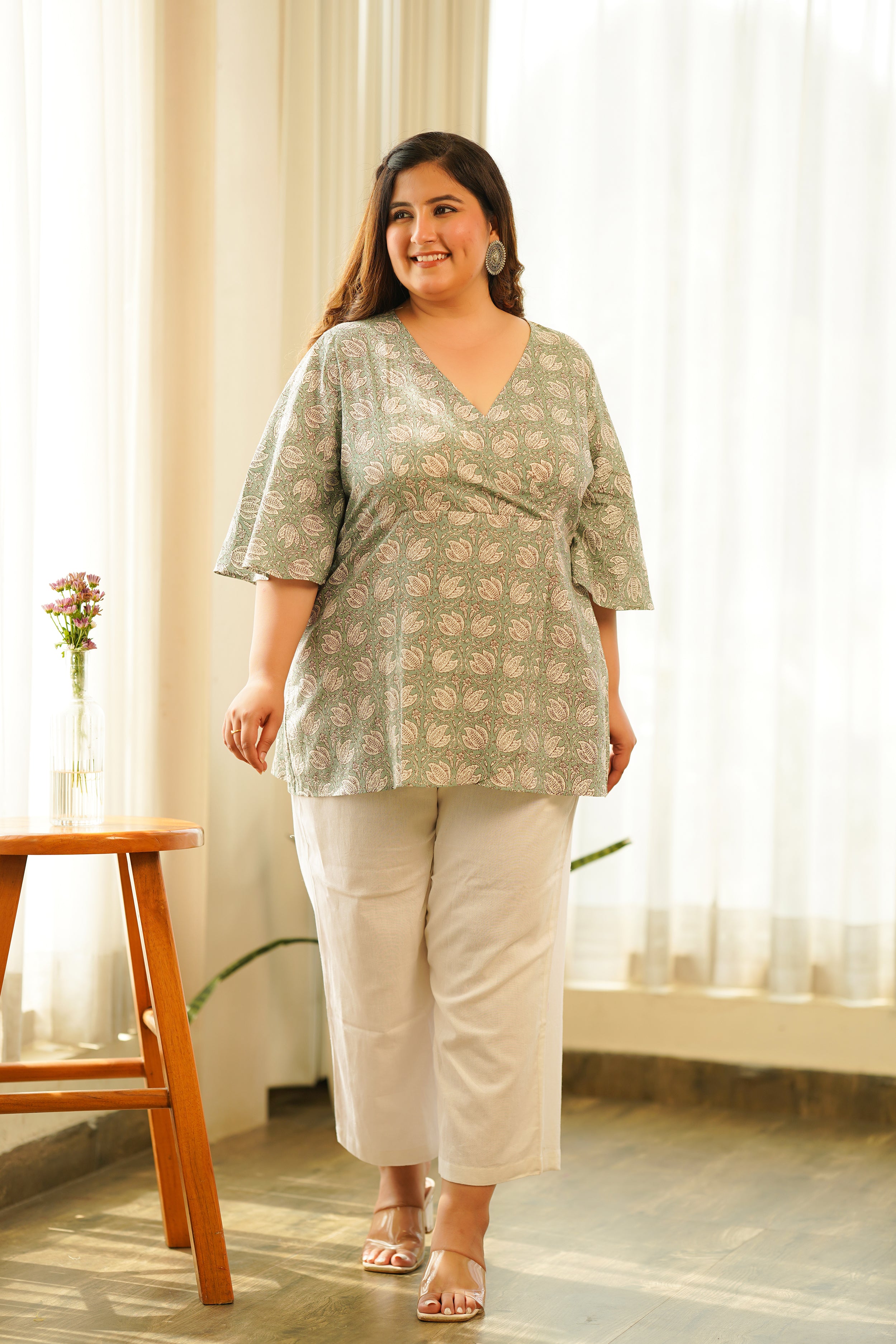 Mint Green Lotus Printed Top