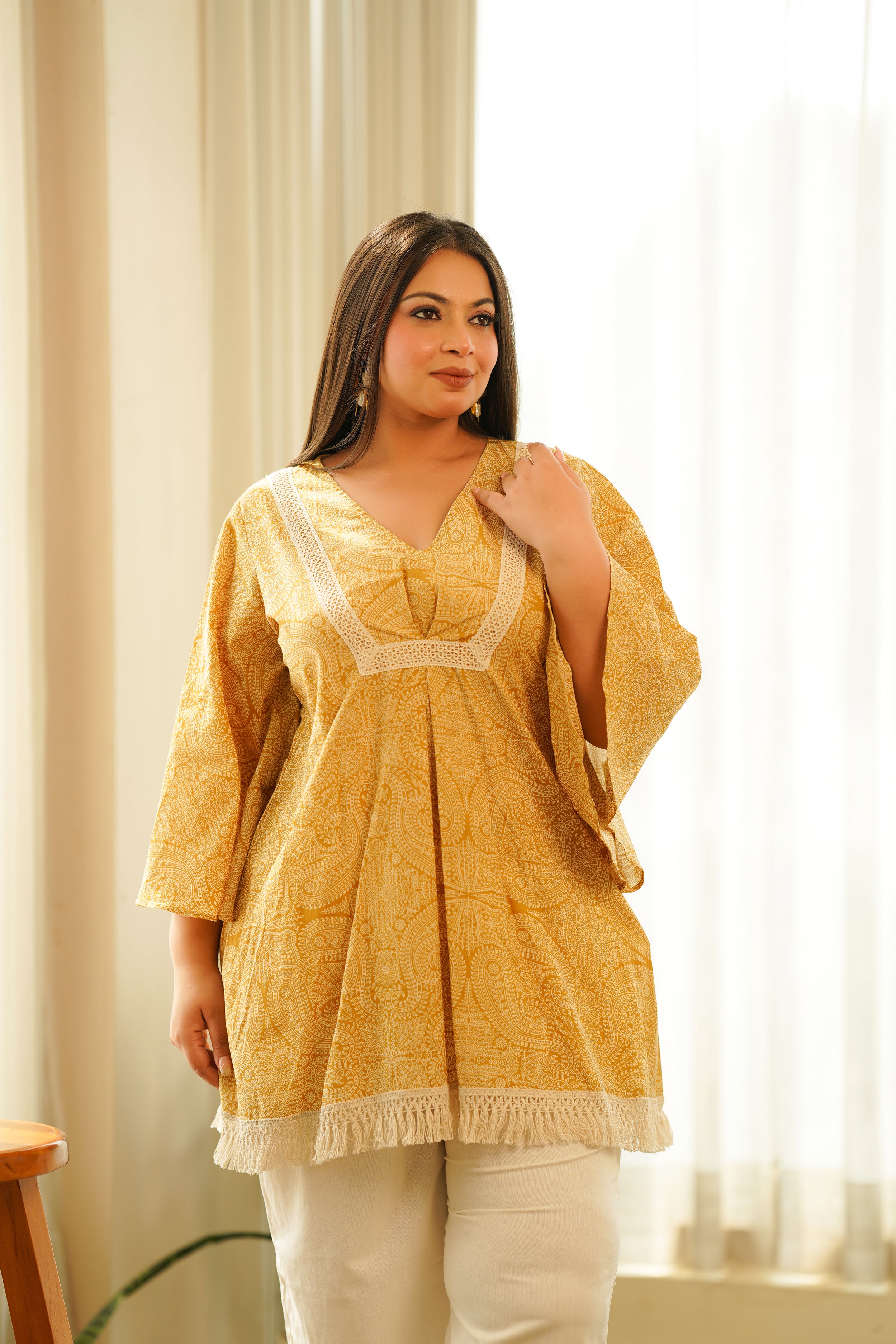 Yellow Paisley Lace Top