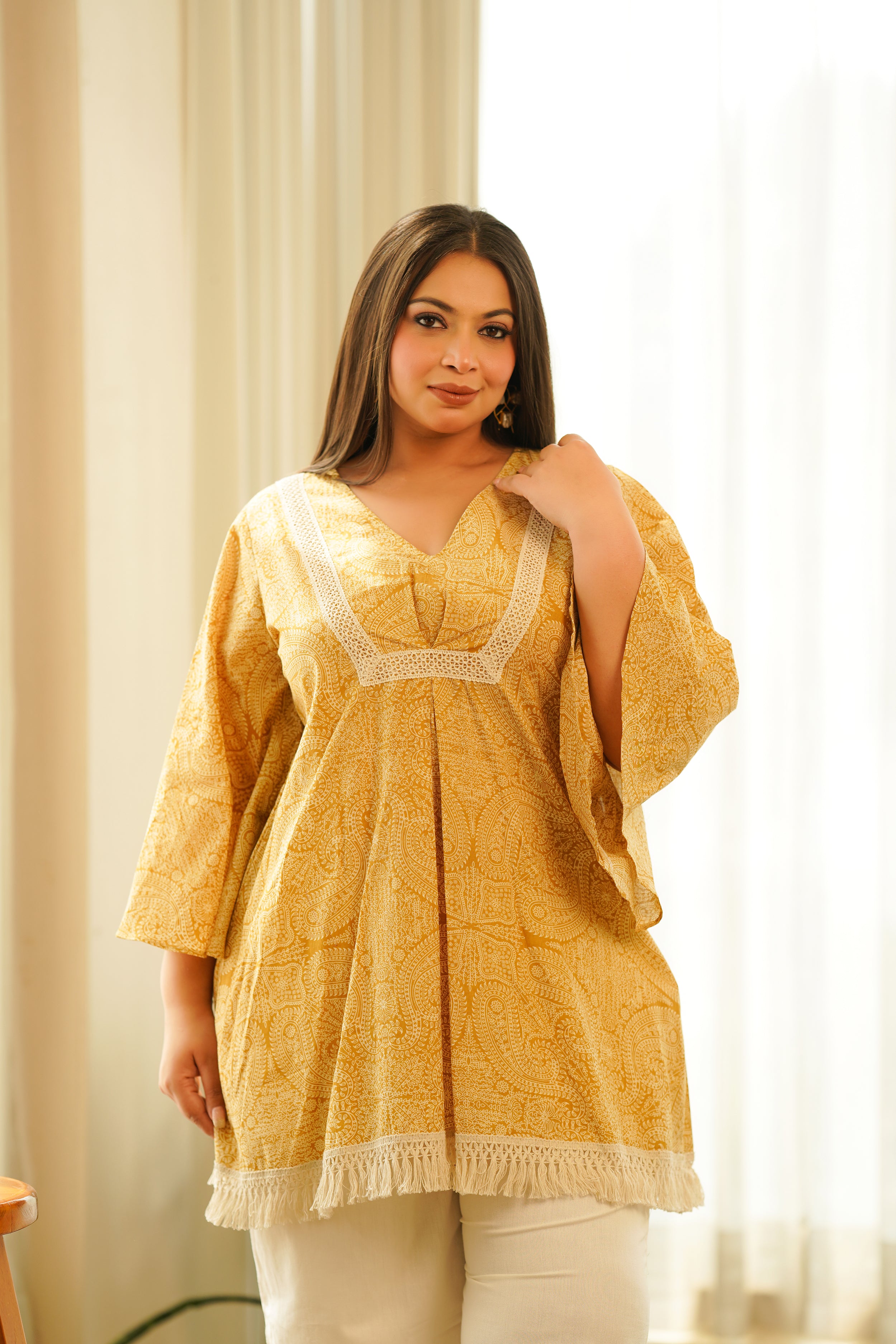 Yellow Paisley Lace Top