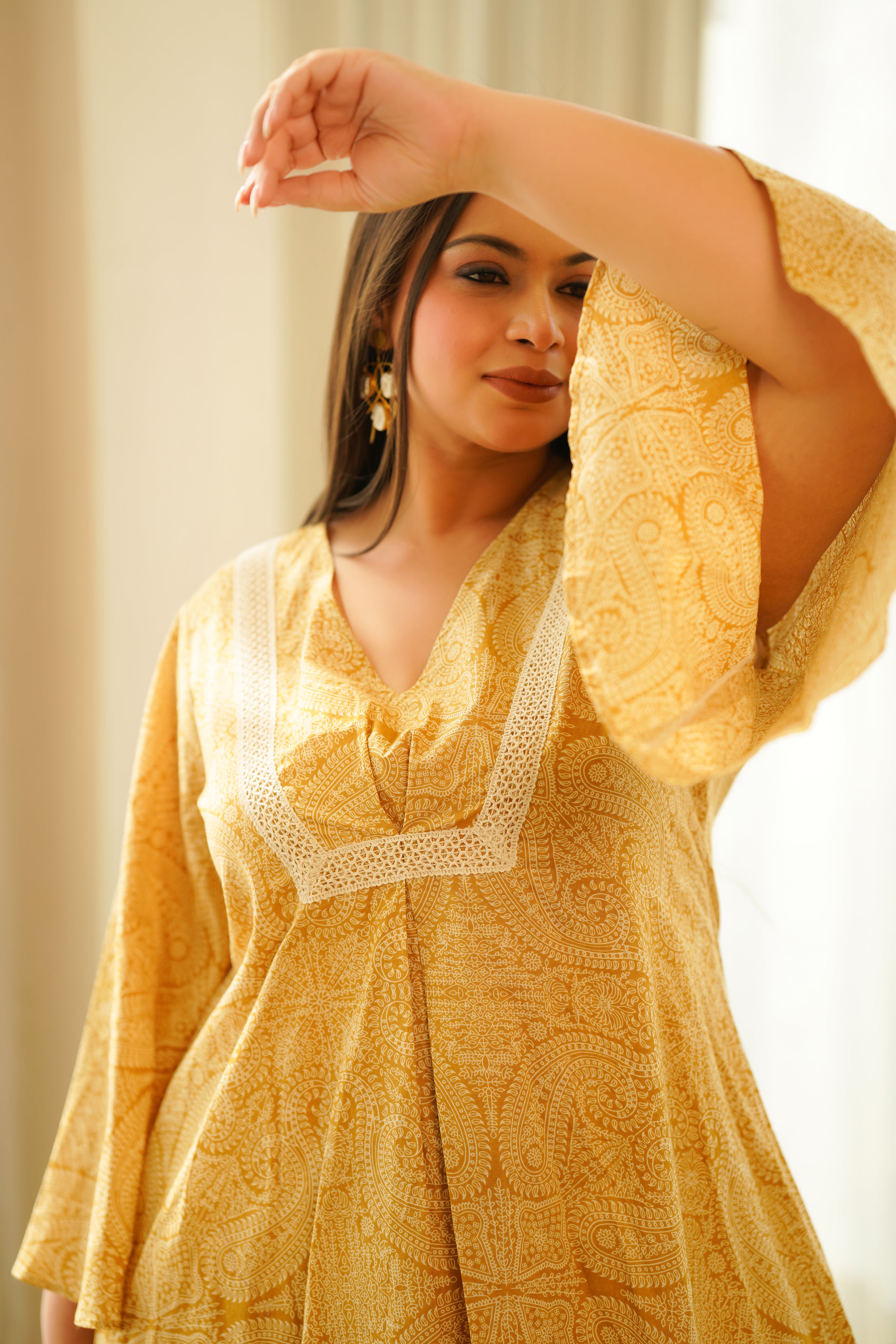 Yellow Paisley Lace Top