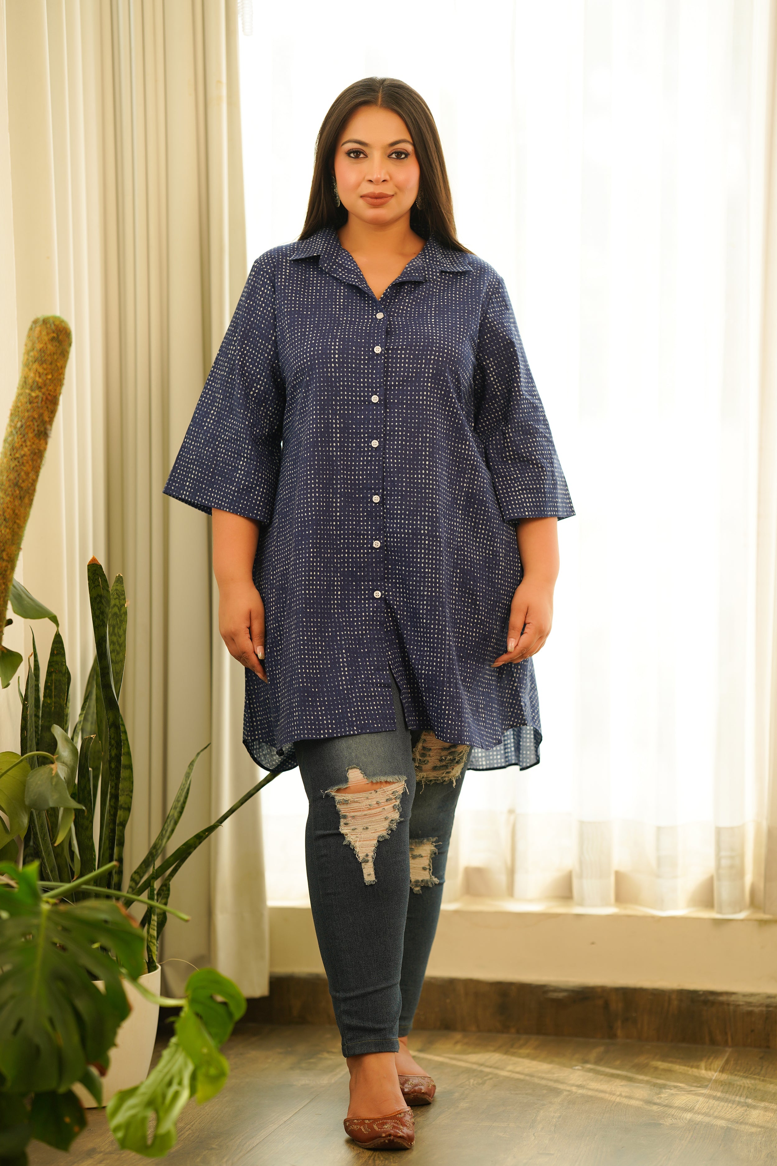 Dotted Indigo Shirt Top