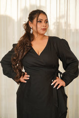 Black Modal Wrap Gown With Slit- Regular Size