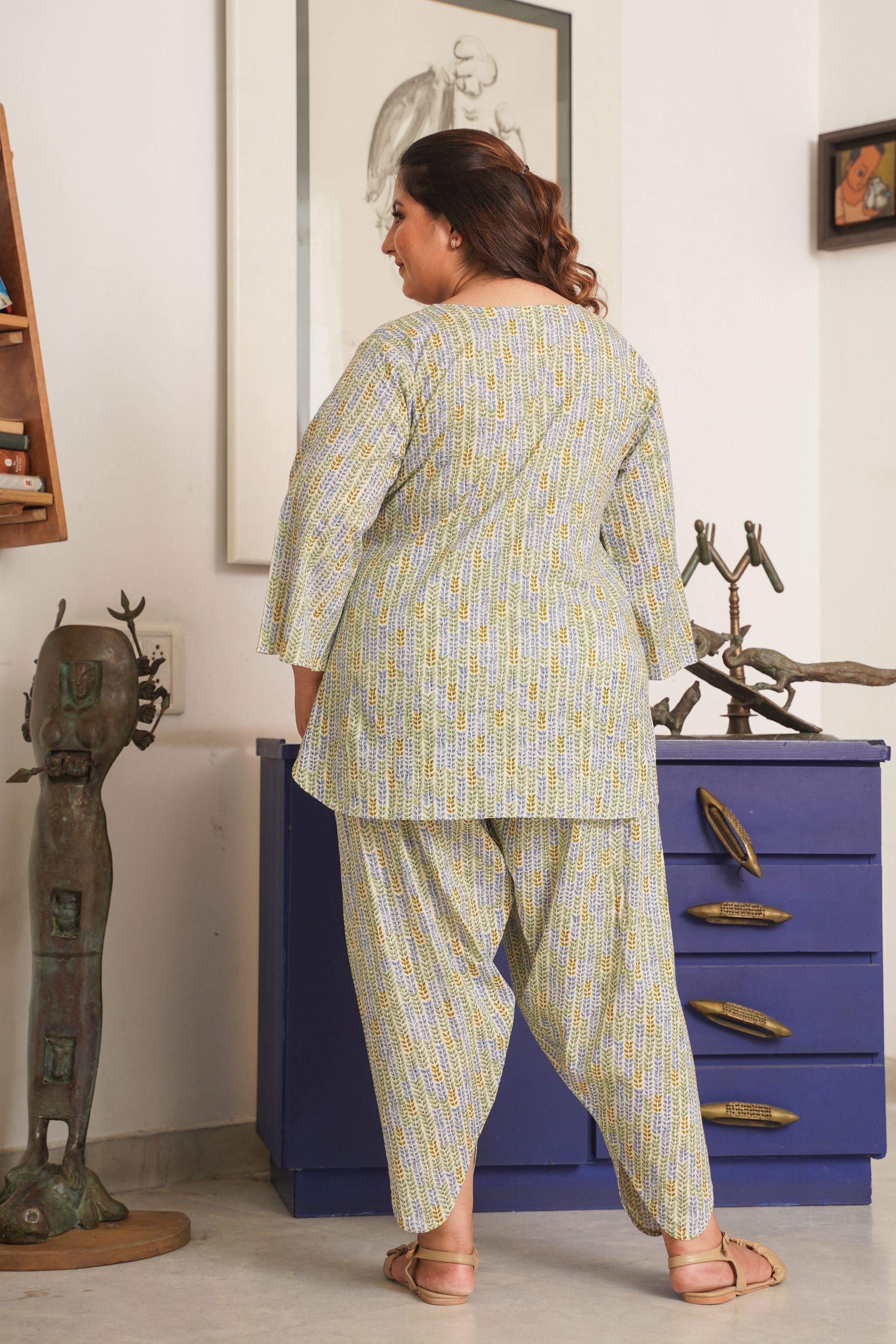 Mint Cotton Printed Co-Ord Set With Salwar