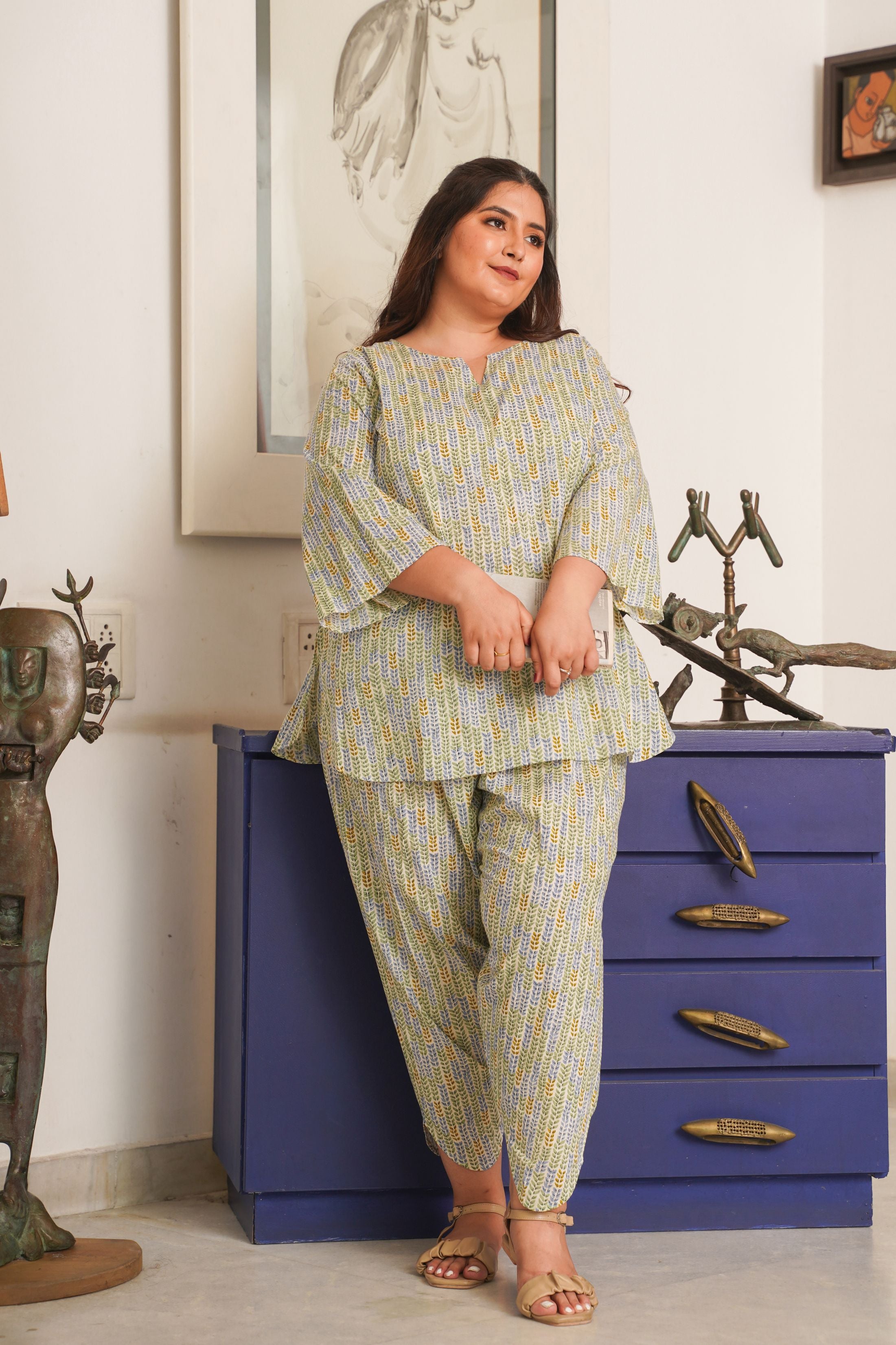 Mint Cotton Printed Co-Ord Set With Salwar