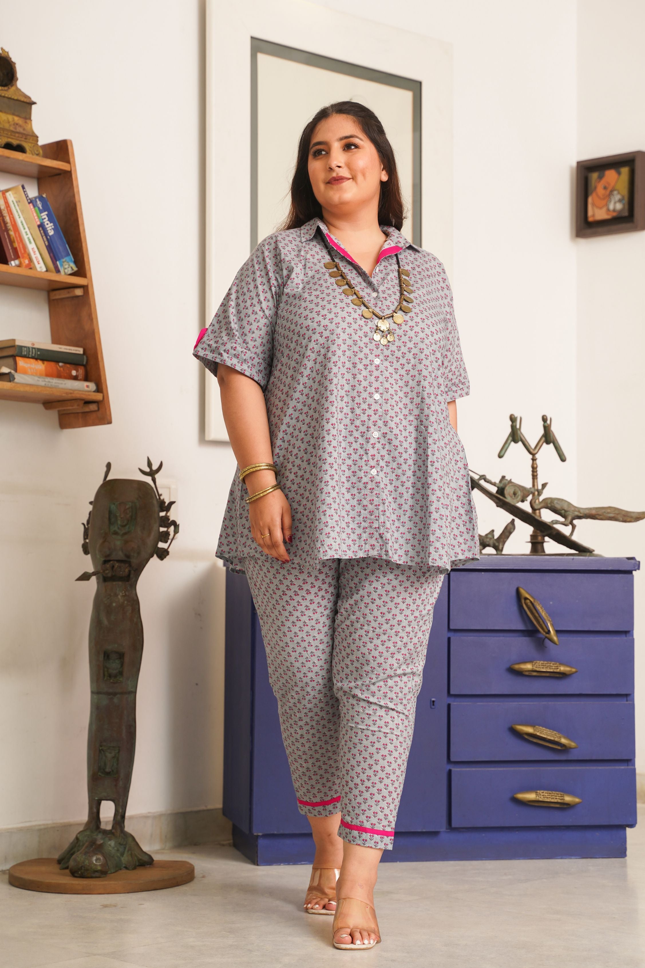 Fuschia Booti Buttondown Cotton Co-Ord Set