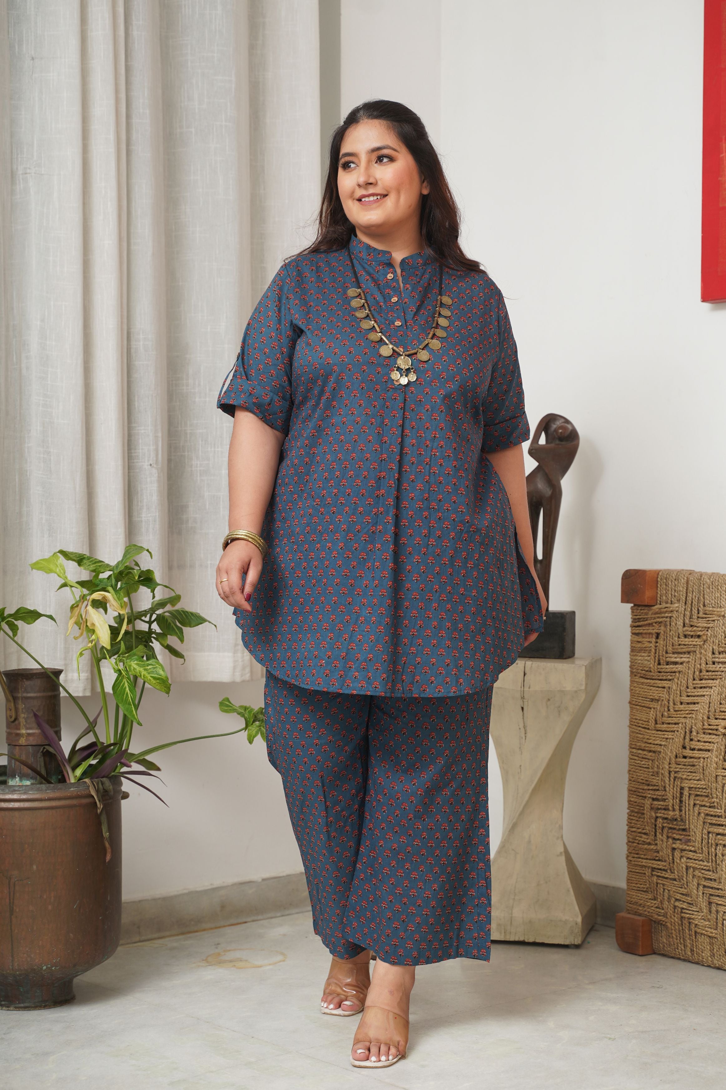 Booti Print Classic Blue Collared Co-Ord Set