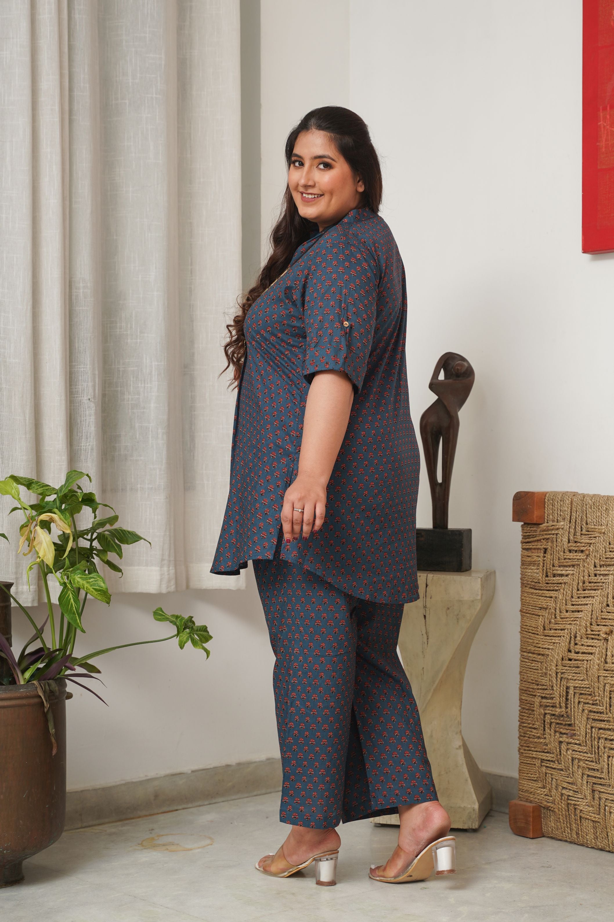 Booti Print Classic Blue Collared Co-Ord Set