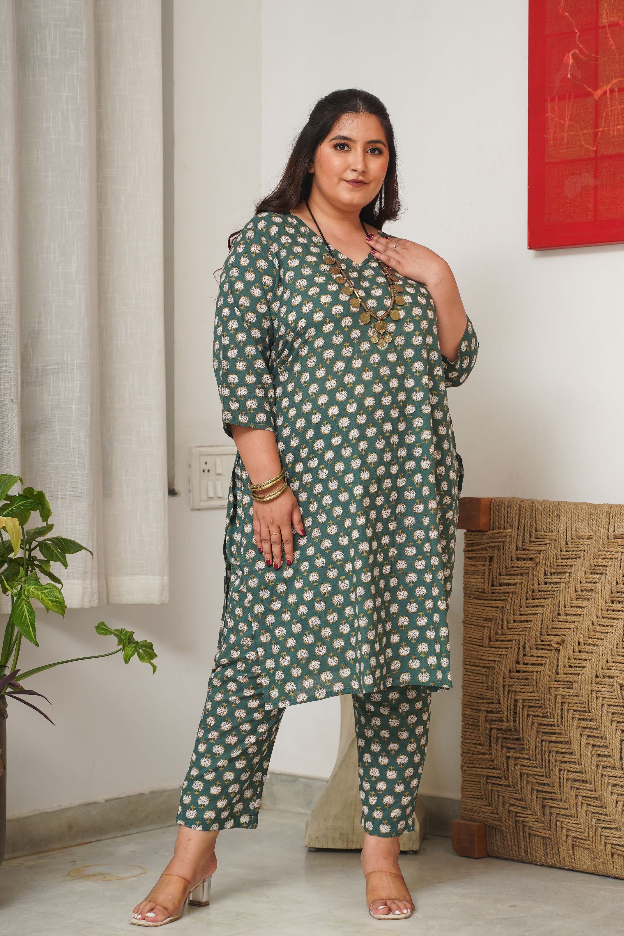 Cotton Green Booti Print V Neck Co-Ord Set