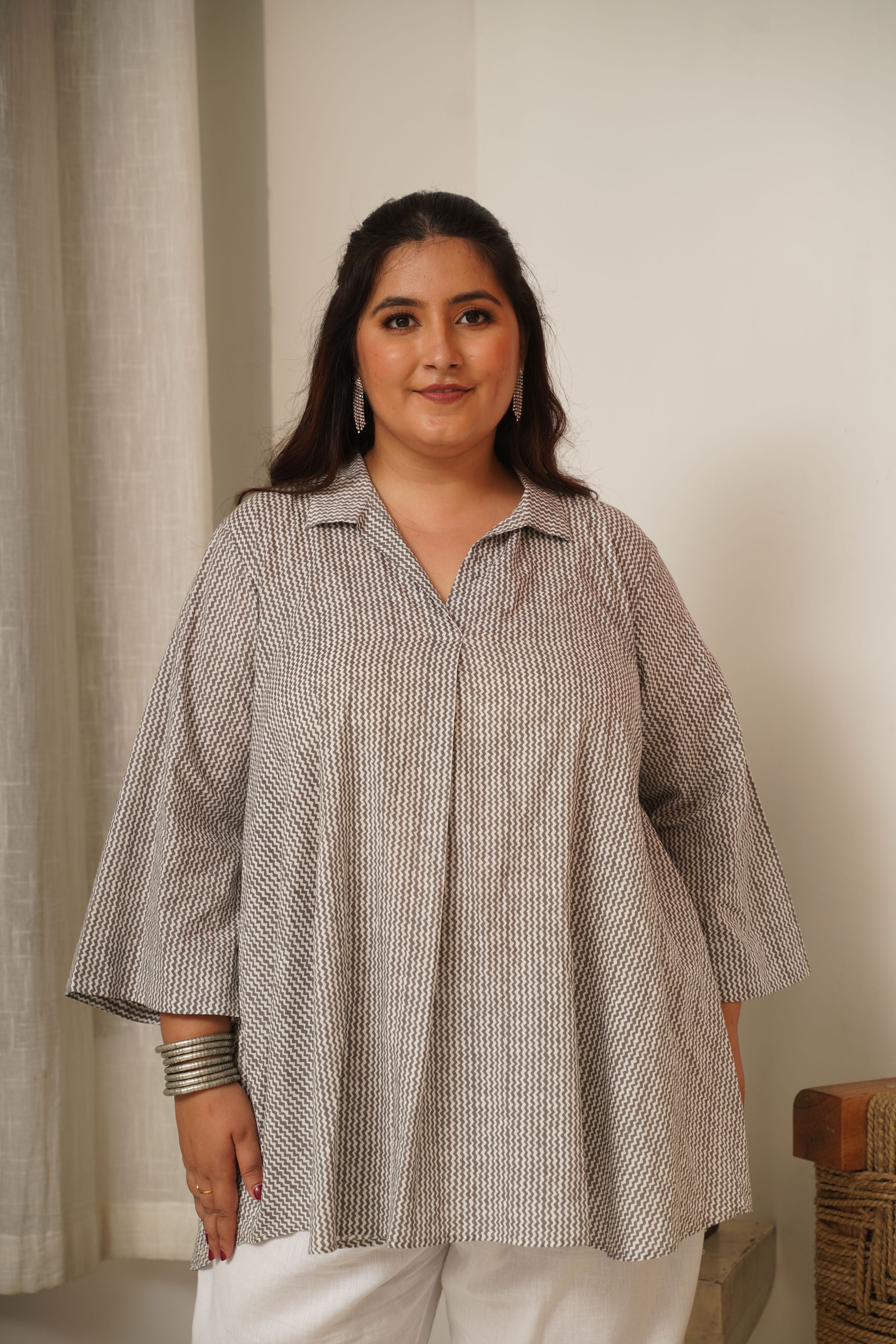 Grey Chevron Anti-Fit Cotton Top ( Only Top )