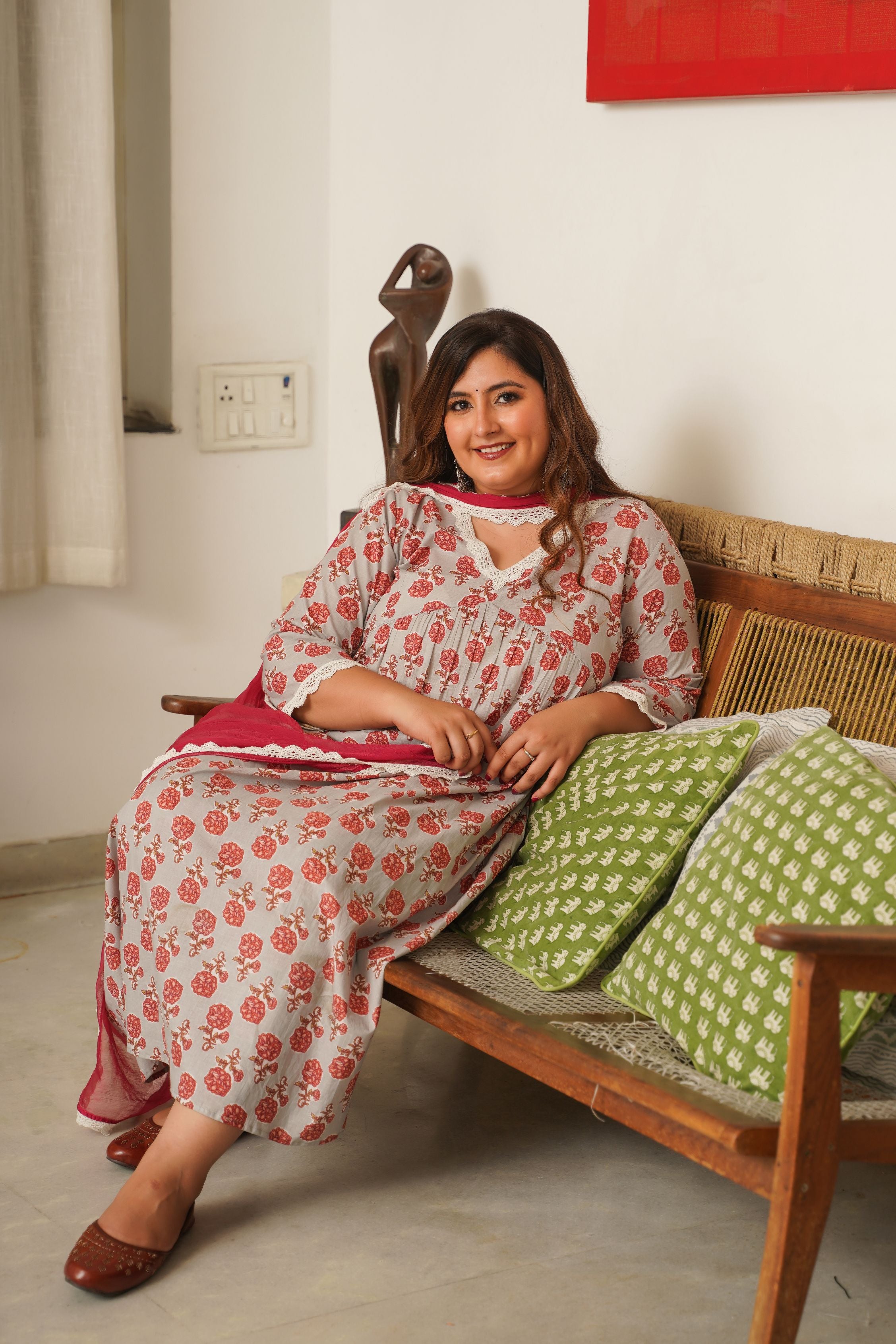 ROSE PRINT ALIA KURTA SUIT SET - ( Set of 3 )