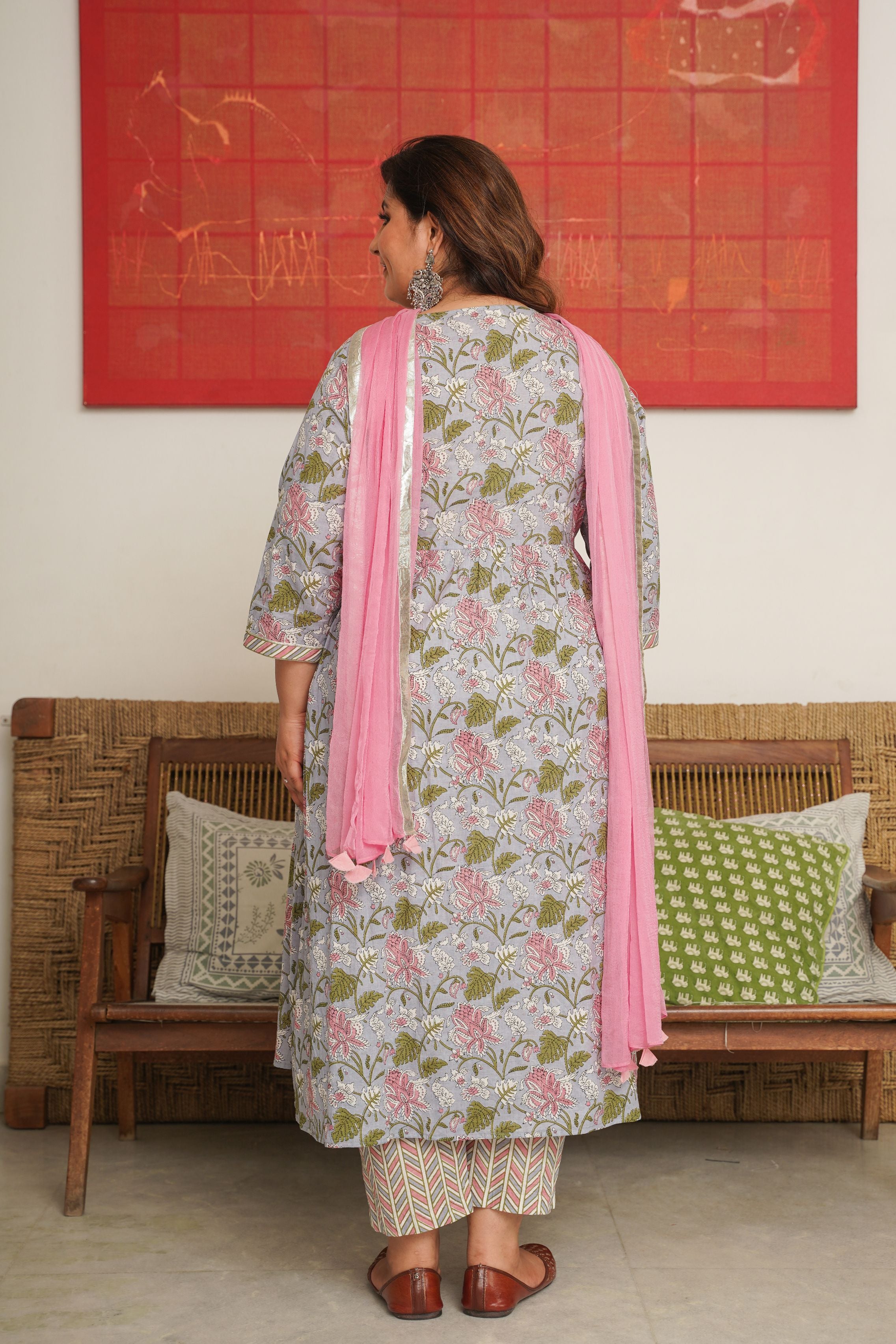 TROPICAL PRINT ALIA KURTA SUIT SET - ( Set of 3 )