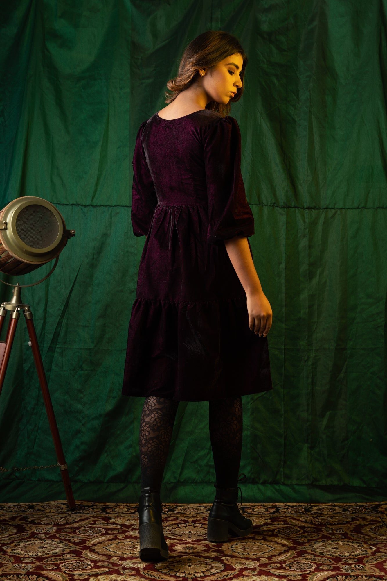 Wine Velvet Tiered Dress