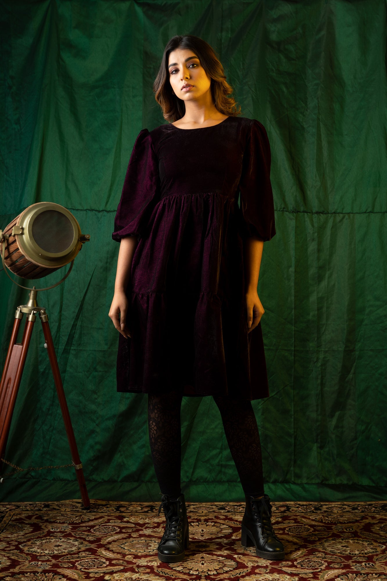 Wine Velvet Tiered Dress