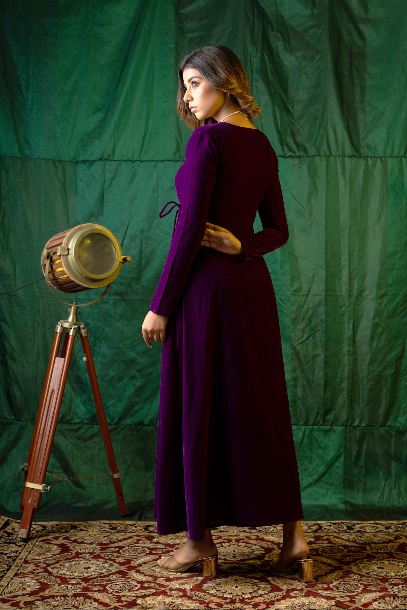 Purple Velvet Wrap Gown