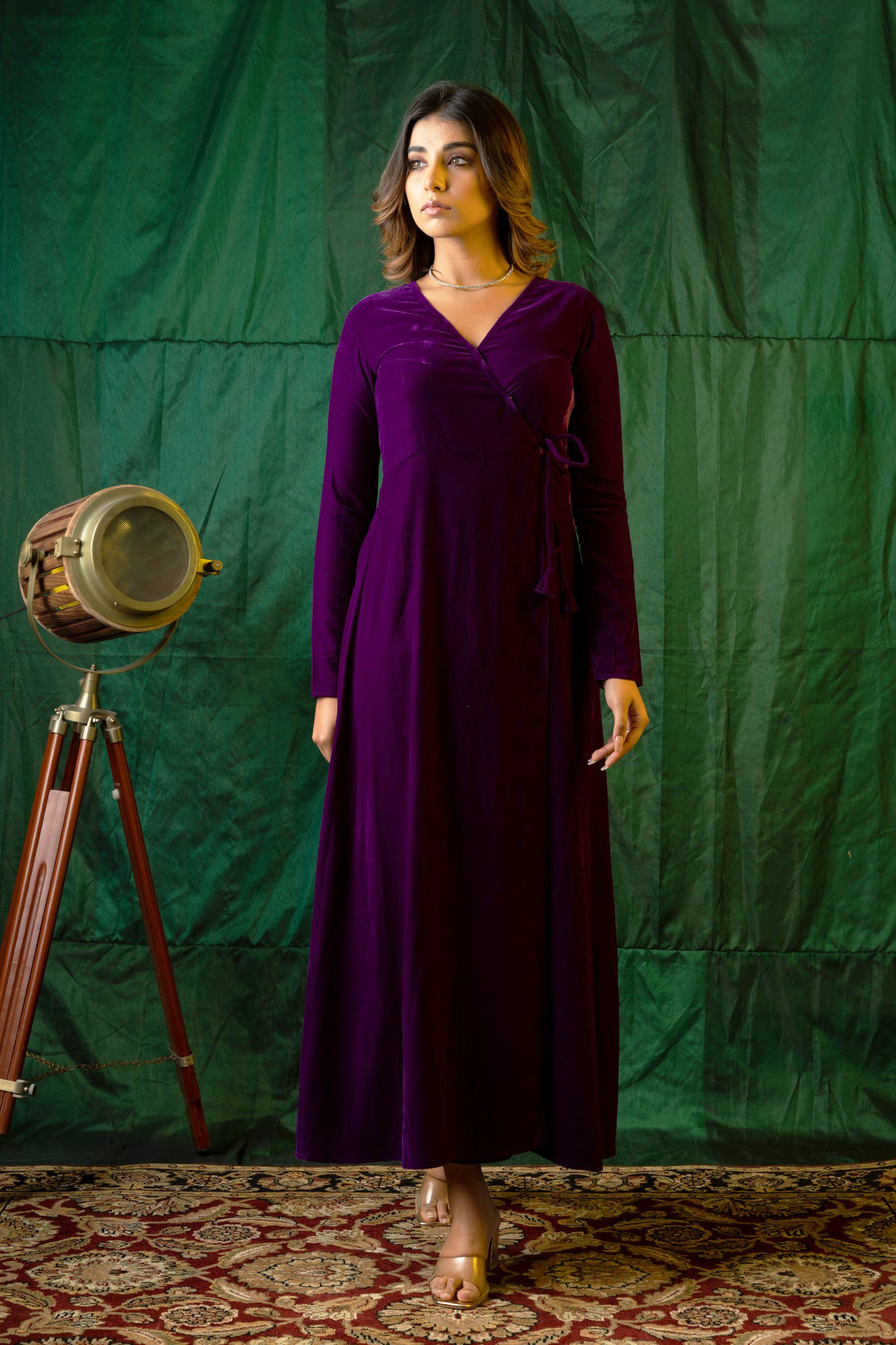 Purple Velvet Wrap Gown
