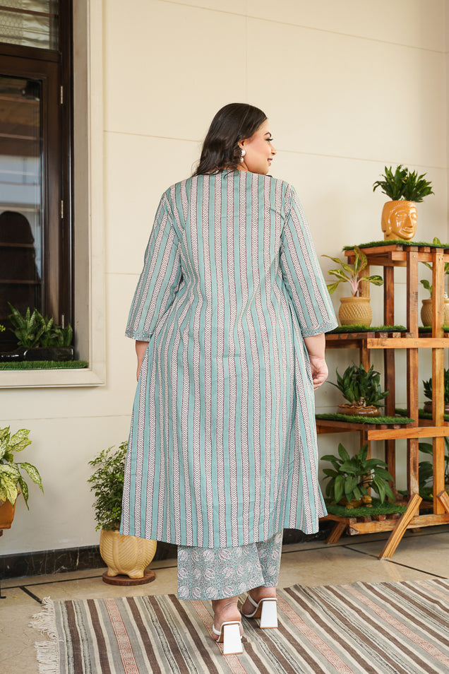 Mint Cotton Shrug Palazzo Set (Set of 3)