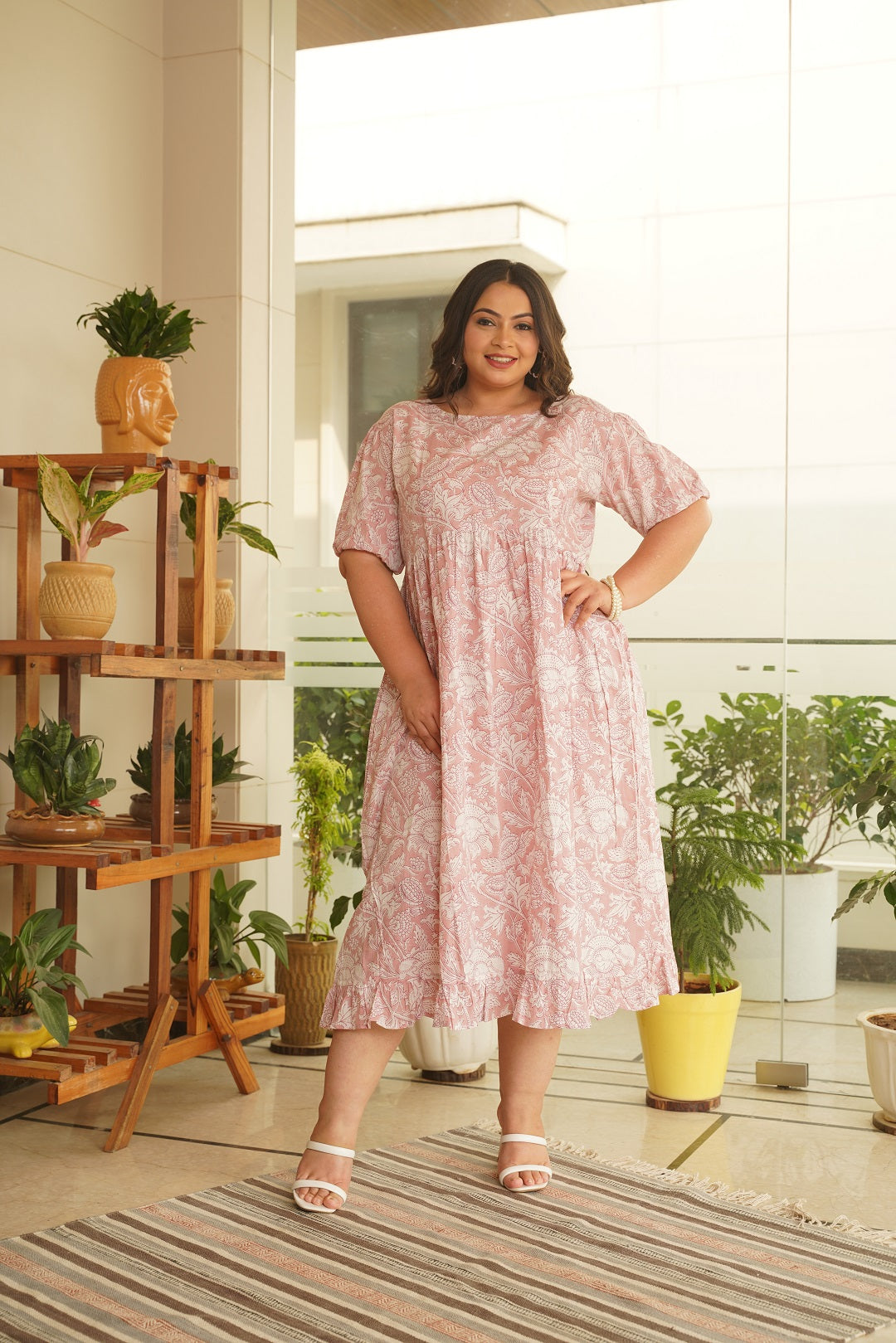 Anara Pink Floral Embroidered Maxi Dress