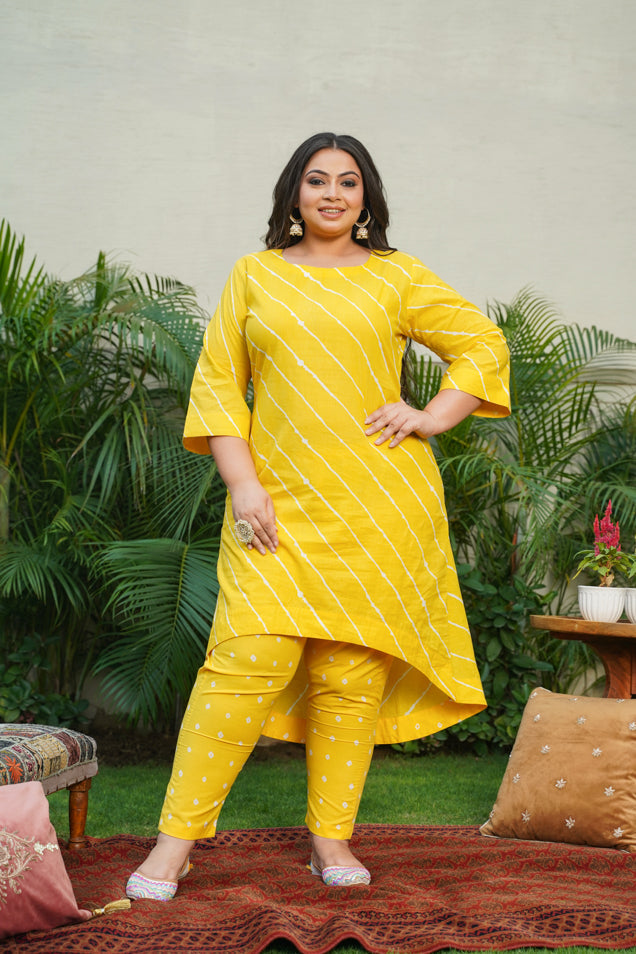 Yellow Leheriya Hilo Kurta Set - (Set of 2)